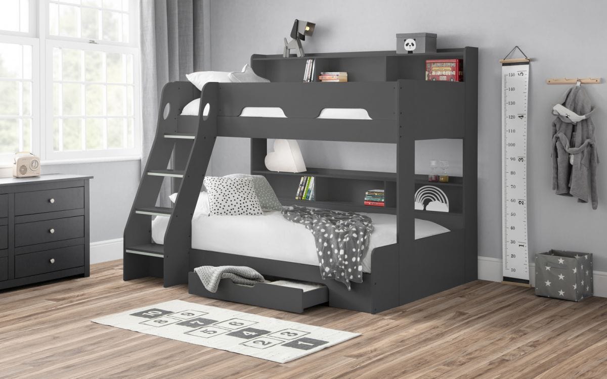 Julian Bowen Bunk Bed Single 90cm 3ft Orion Triple Sleeper Anthracite Bed Kings