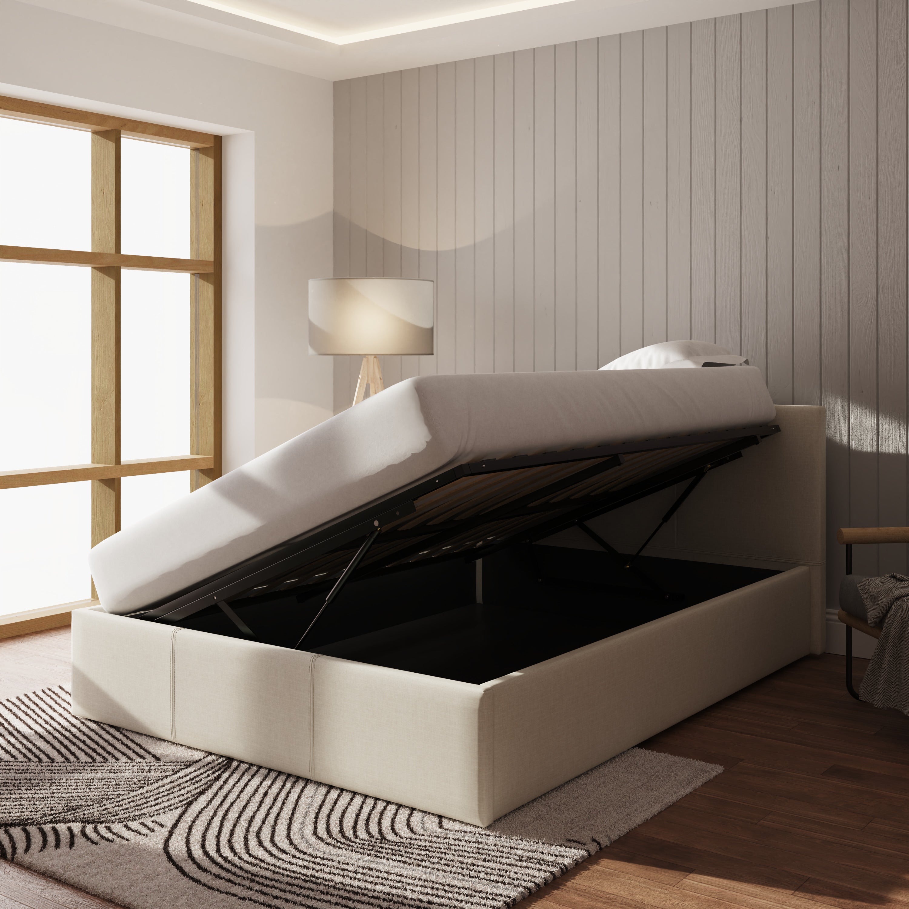 Side Lift Ottoman Bed Natural