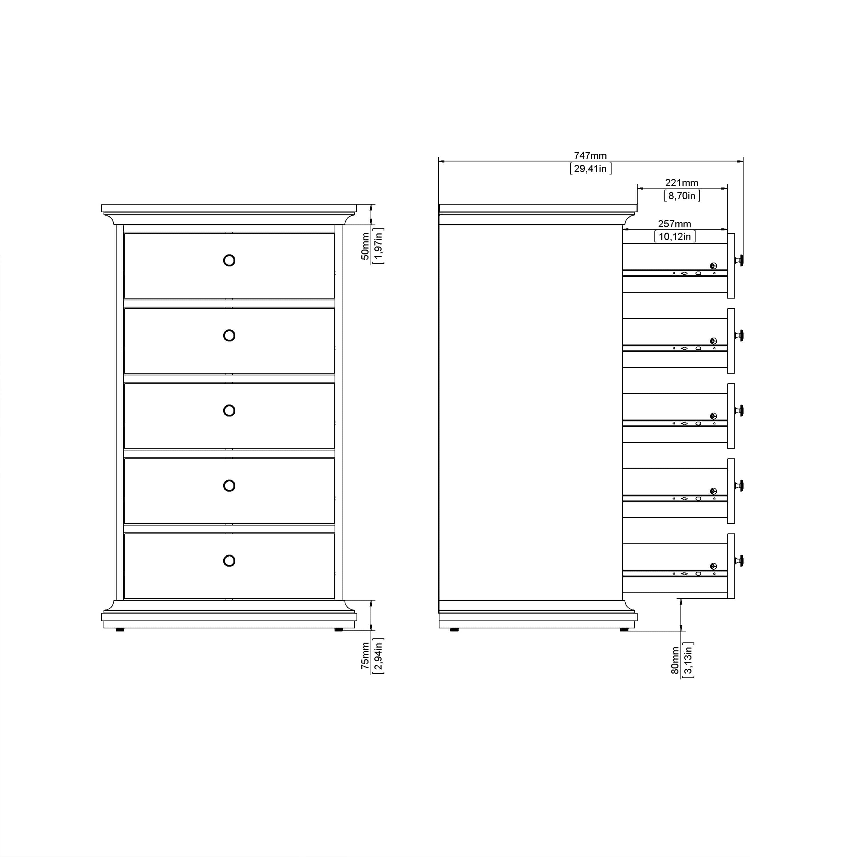 FTG Chest Of Drawers Paris Chest of 5 Drawers in Matt Grey Bed Kings