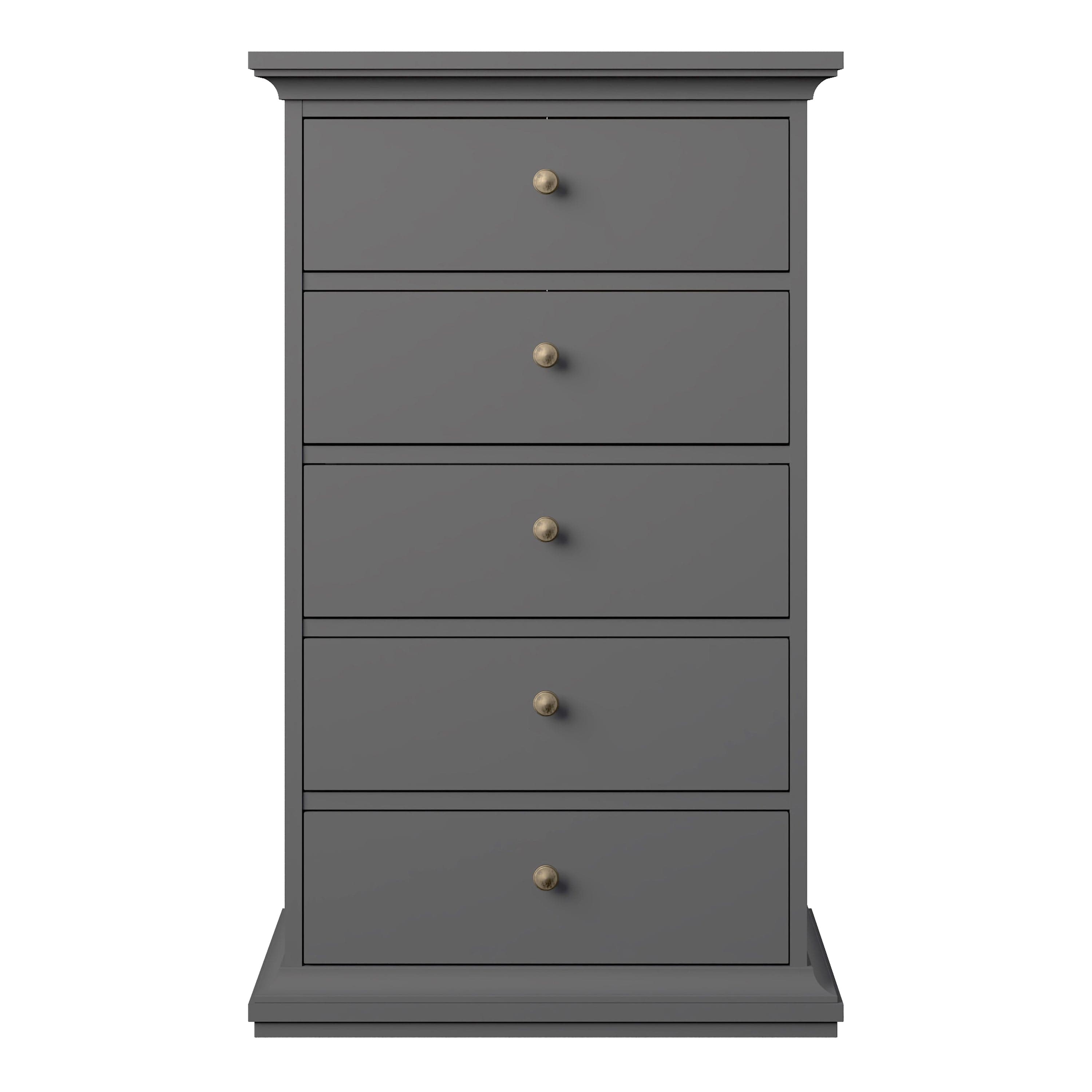 FTG Chest Of Drawers Paris Chest of 5 Drawers in Matt Grey Bed Kings