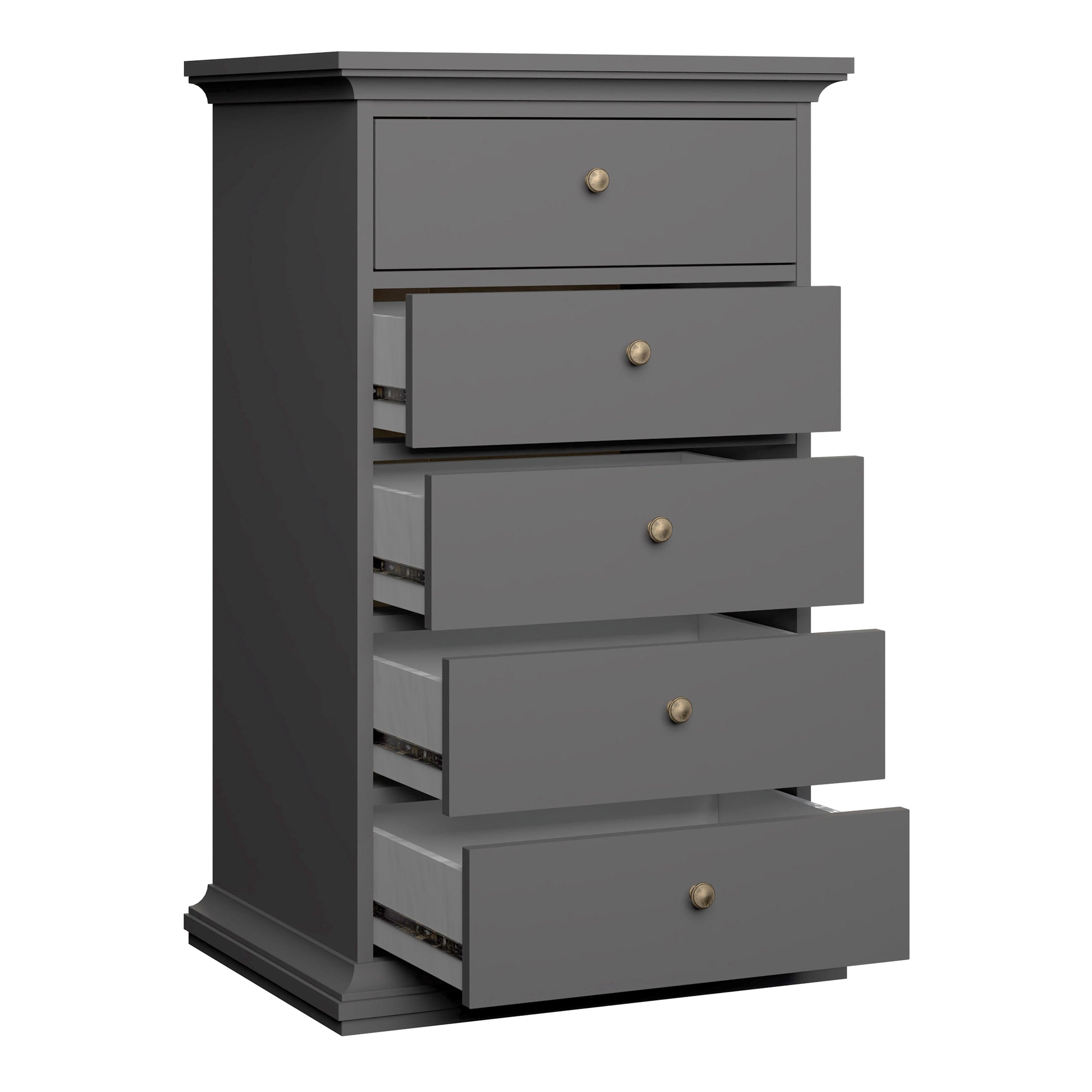 FTG Chest Of Drawers Paris Chest of 5 Drawers in Matt Grey Bed Kings