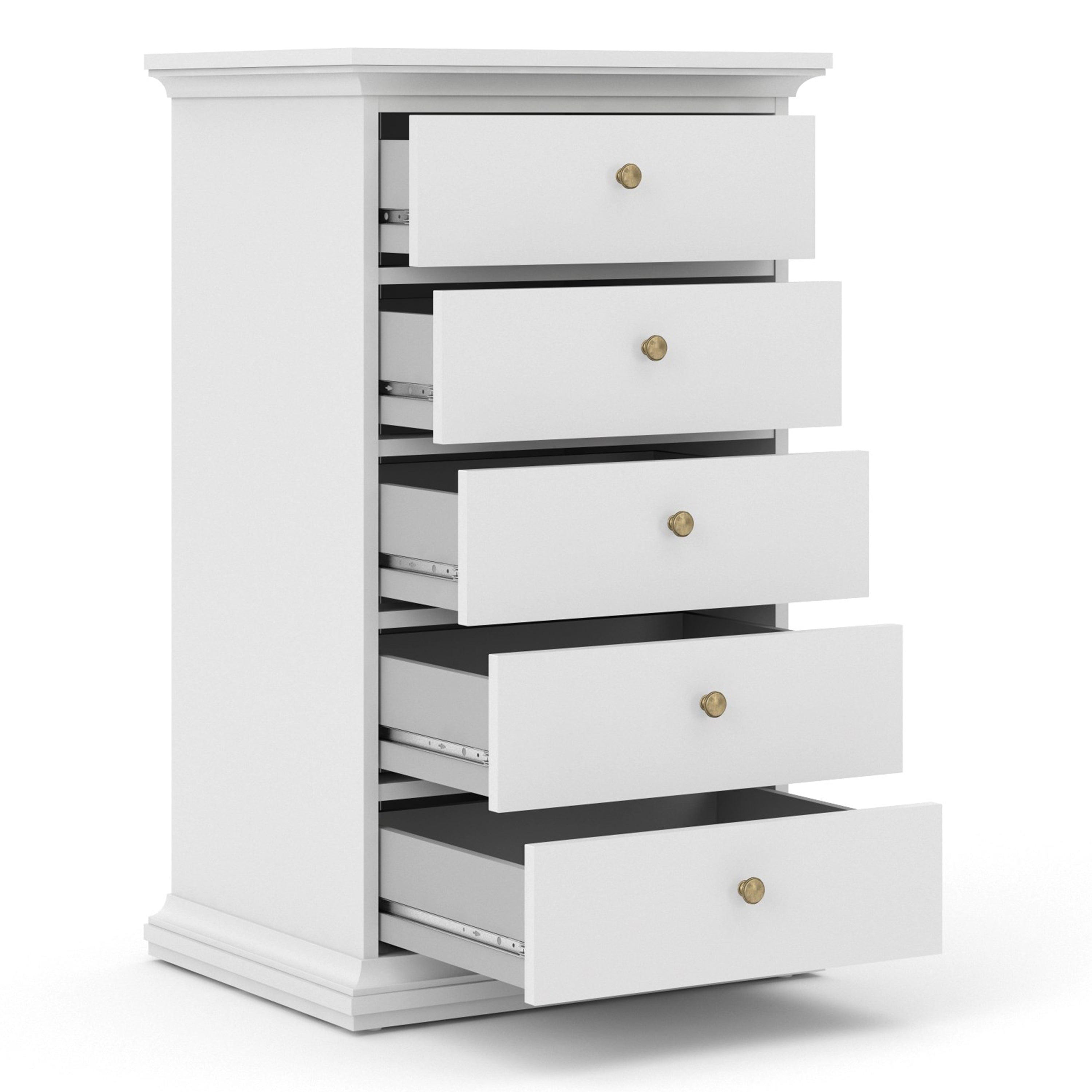 FTG Chest Of Drawers Paris Chest of 5 Drawers in White Bed Kings