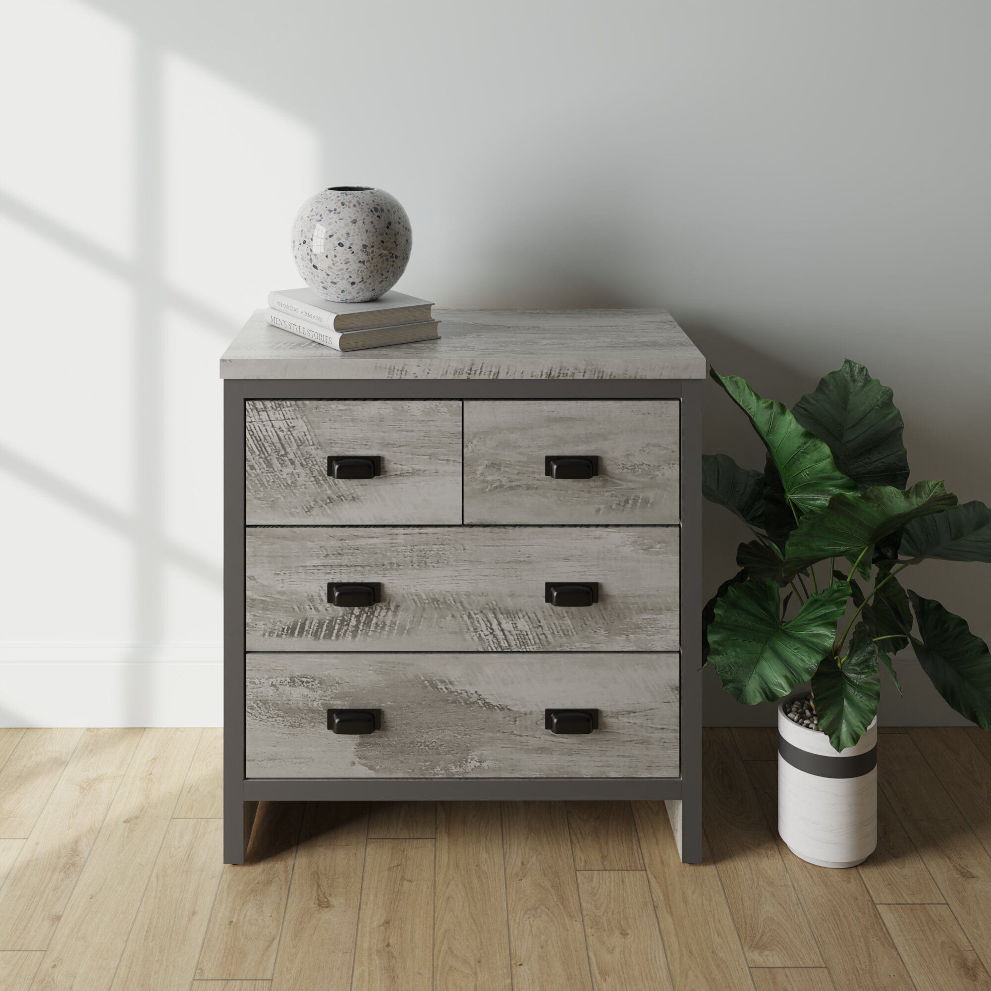 GFW Chest Of Drawers Boston 2+2 Drawer Chest Grey Bed Kings