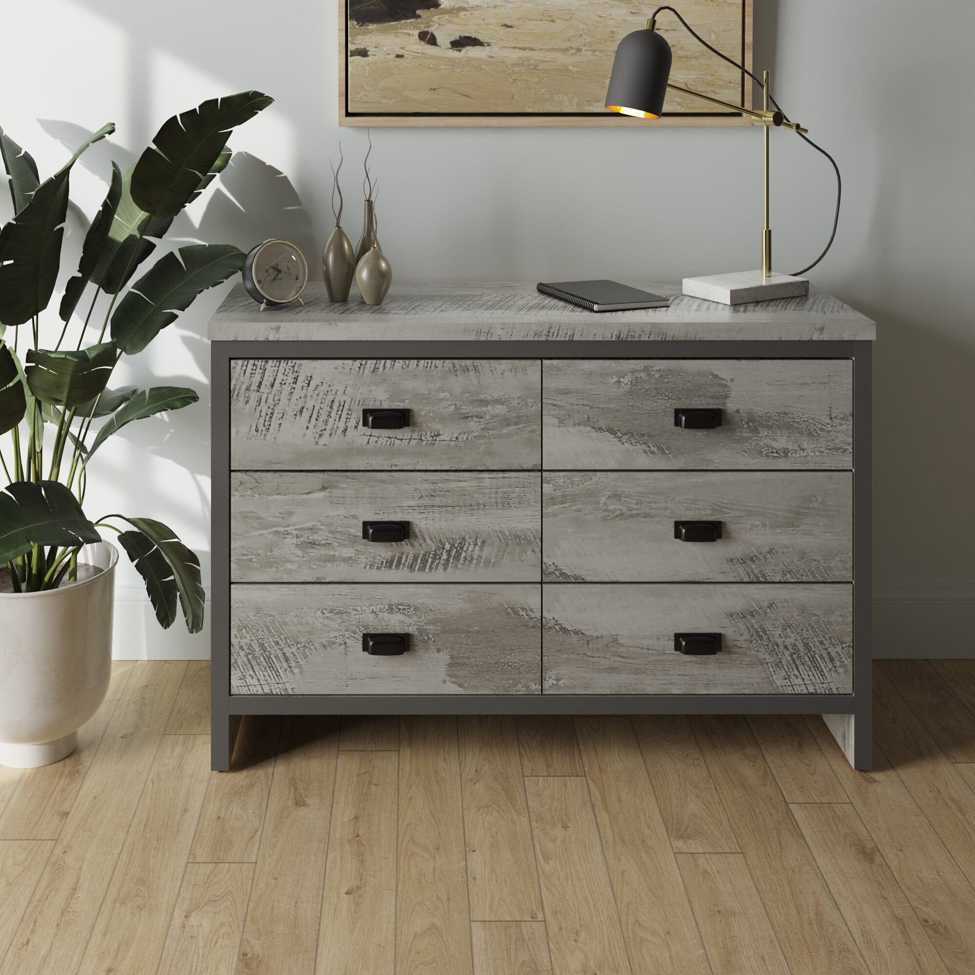 GFW Chest Of Drawers Boston 3+3 Drawer Chest Grey Bed Kings