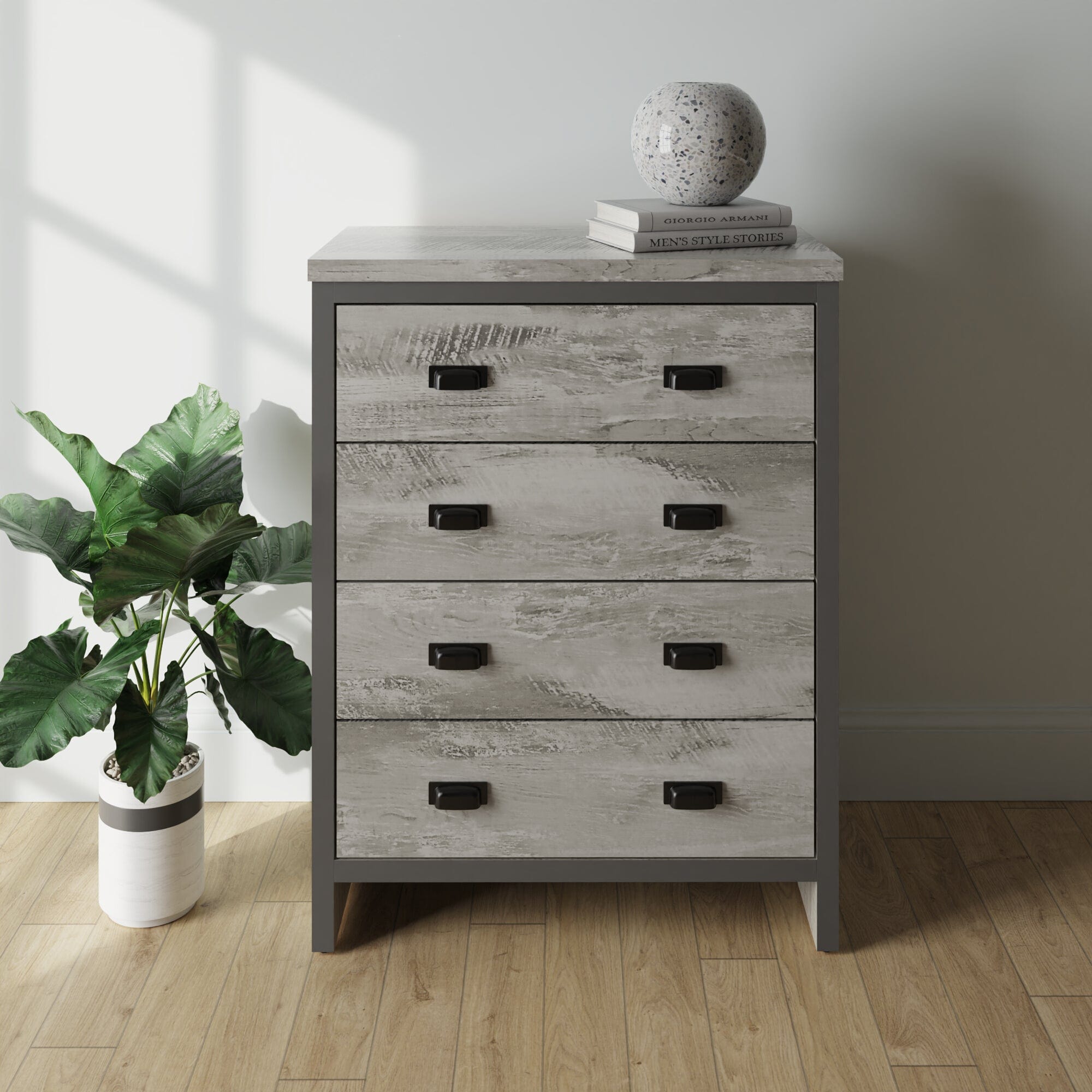 GFW Chest Of Drawers Boston 4 Drawer Chest Grey Bed Kings