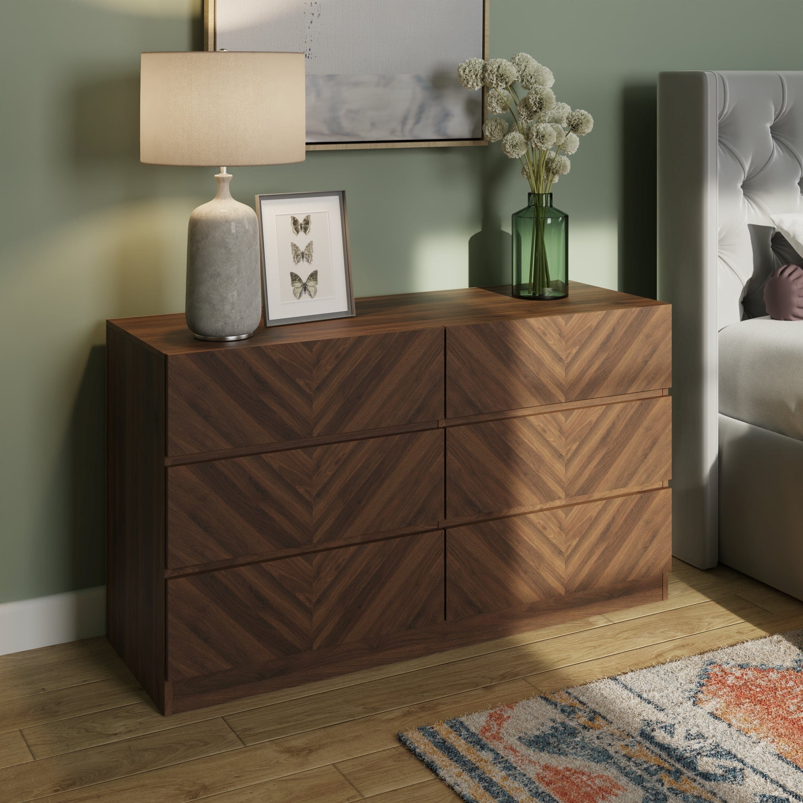 GFW Chest Of Drawers Catania 3+3 Drawer Chest Royal Walnut Bed Kings