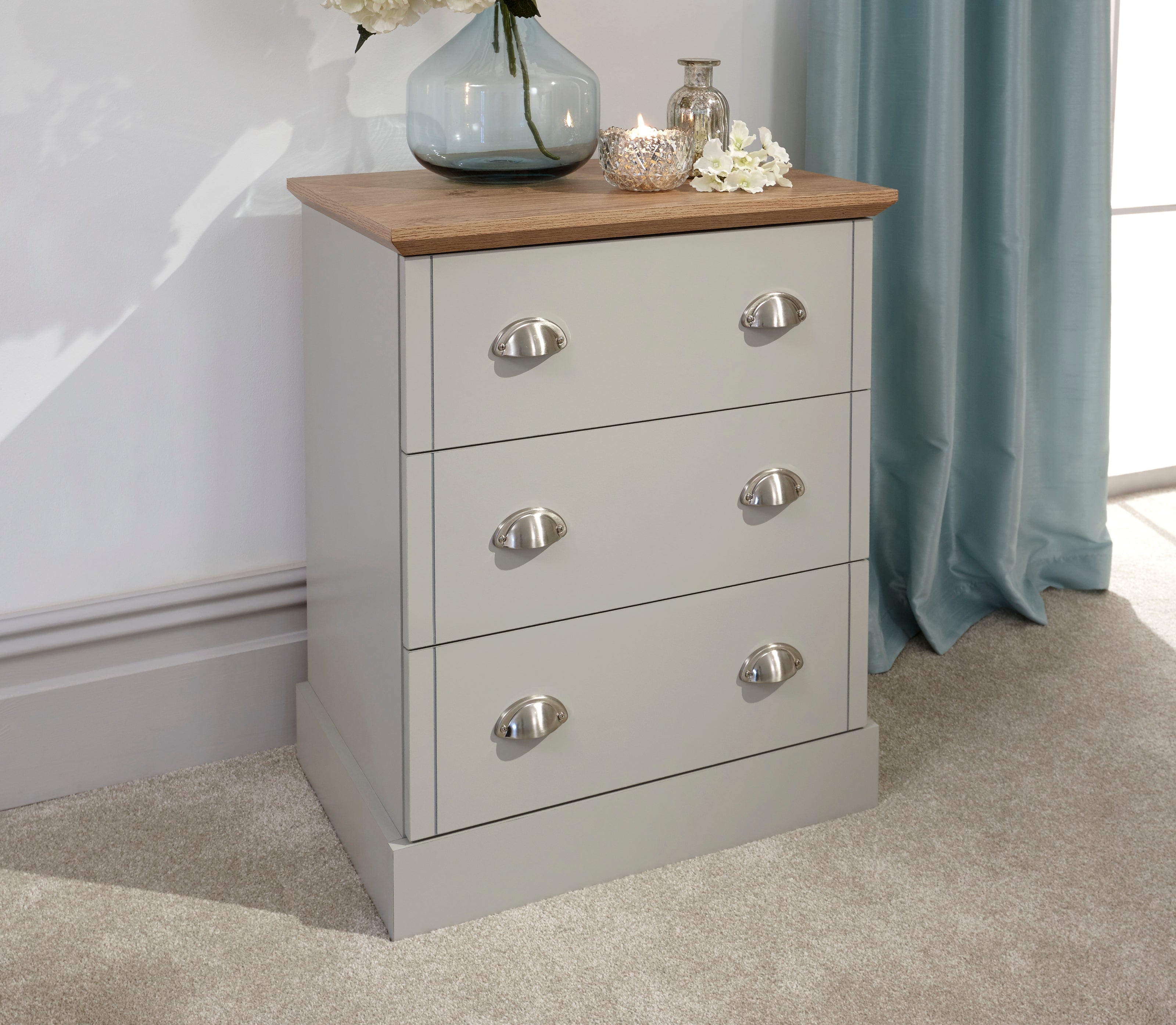 GFW Chest Of Drawers Kendal 3 Drawer Chest Grey Bed Kings