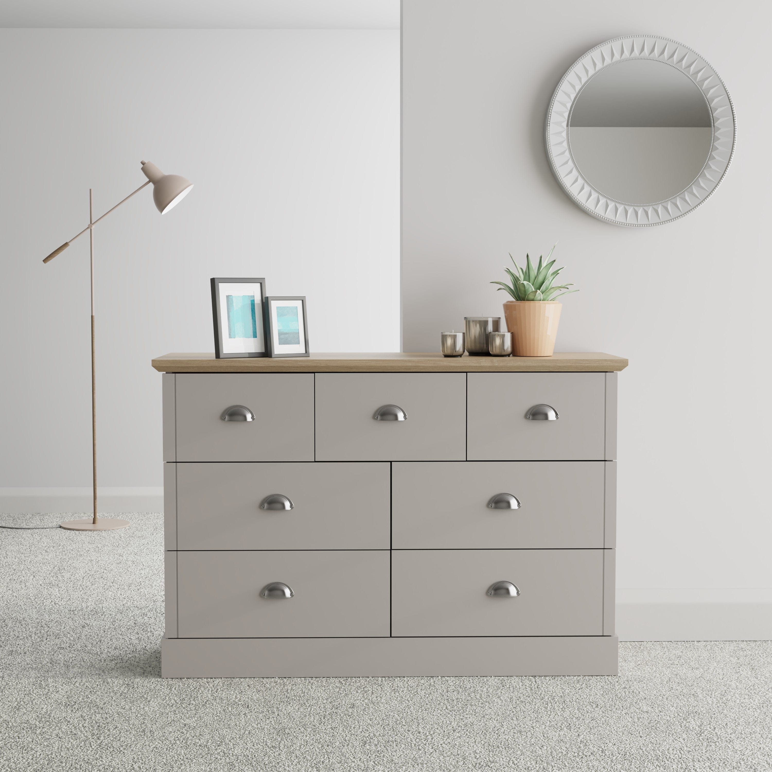 GFW Chest of Drawers Kendal 4+3 Drawer Chest Grey Bed Kings