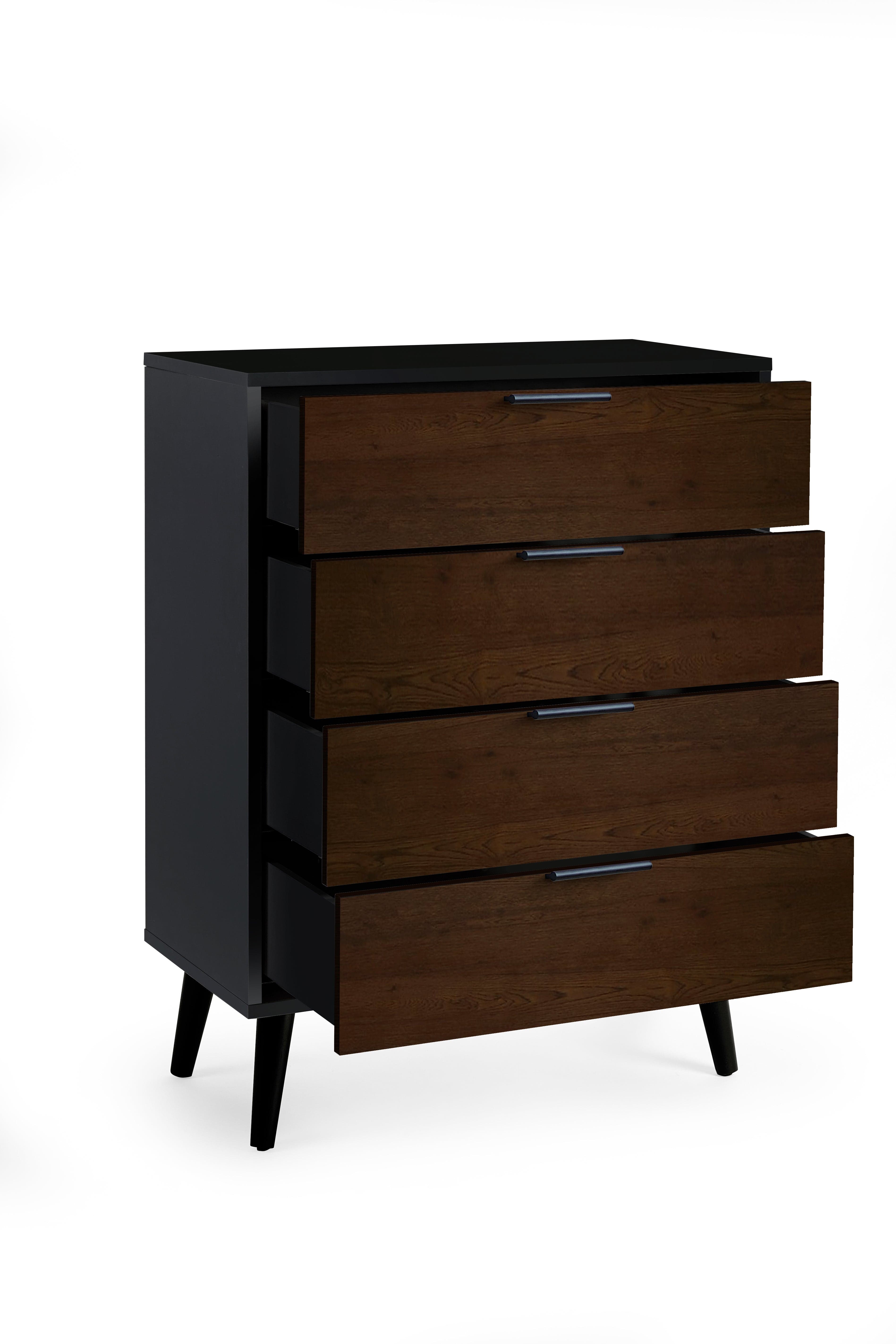 Julian Bowen Chest Of Drawers Alba 4 Drawer Wide Chest - Walnut/Black Bed Kings