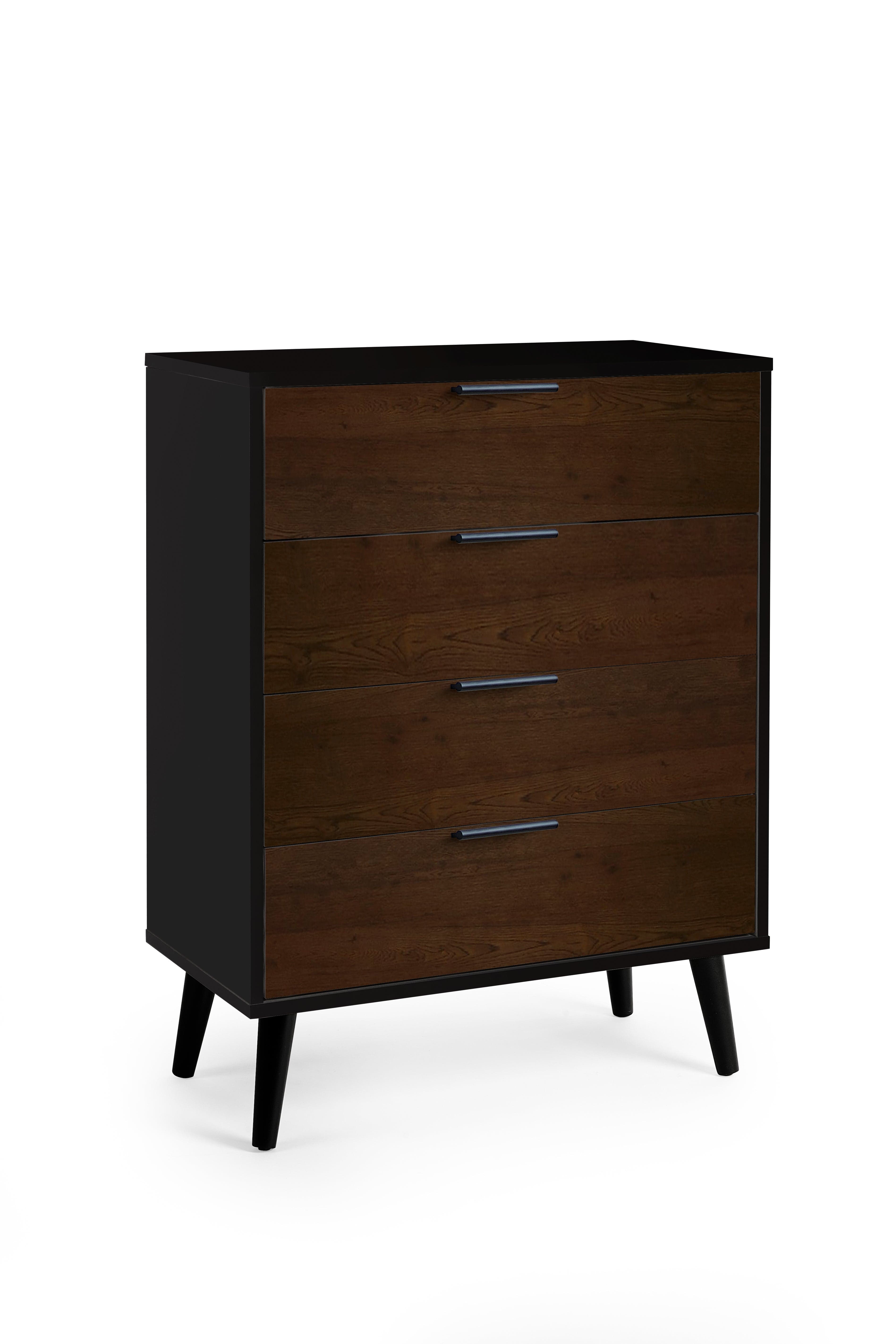 Julian Bowen Chest Of Drawers Alba 4 Drawer Wide Chest - Walnut/Black Bed Kings