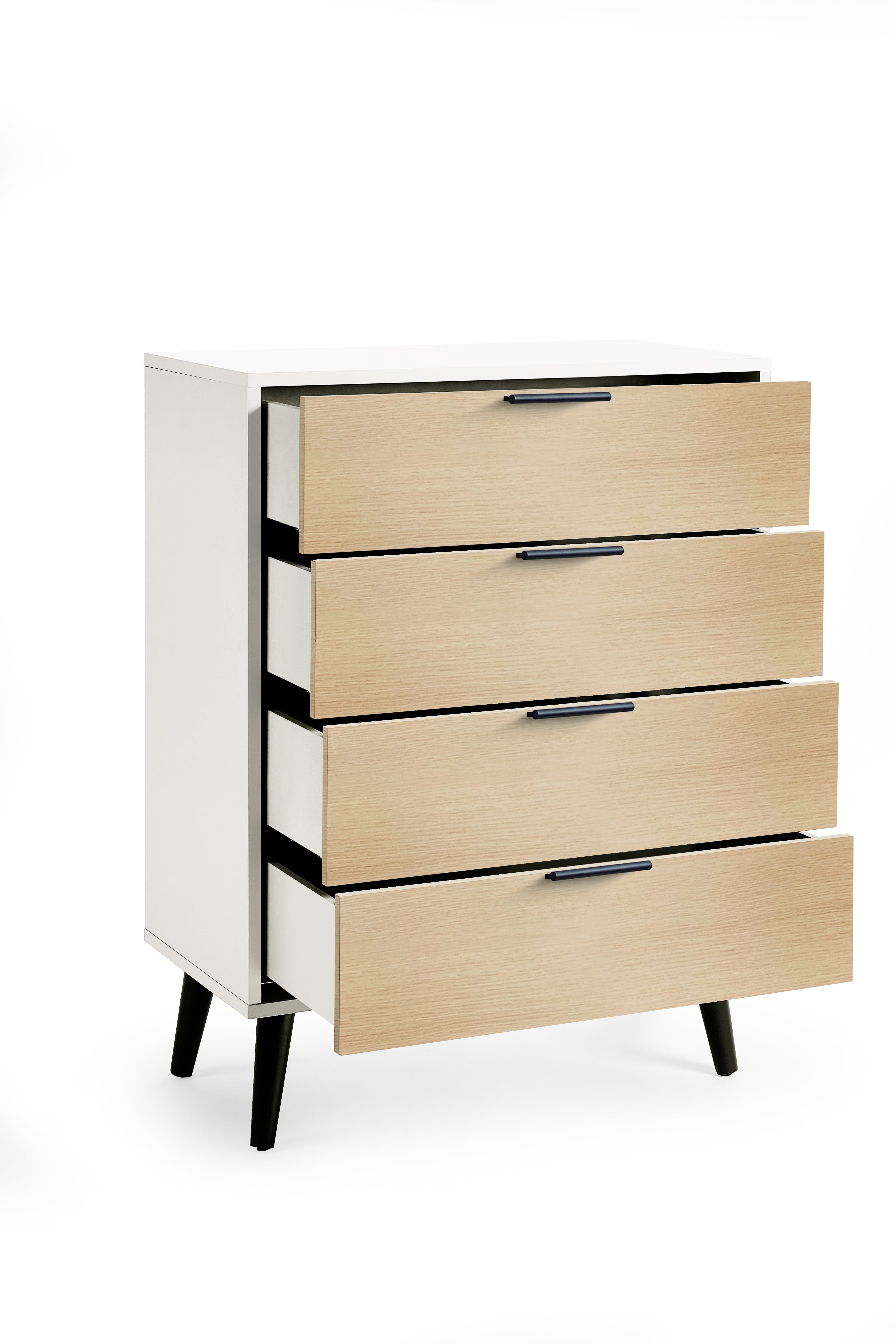 Julian Bowen Chest Of Drawers Alba 4 Drawer Wide Chest - White/Oak Bed Kings