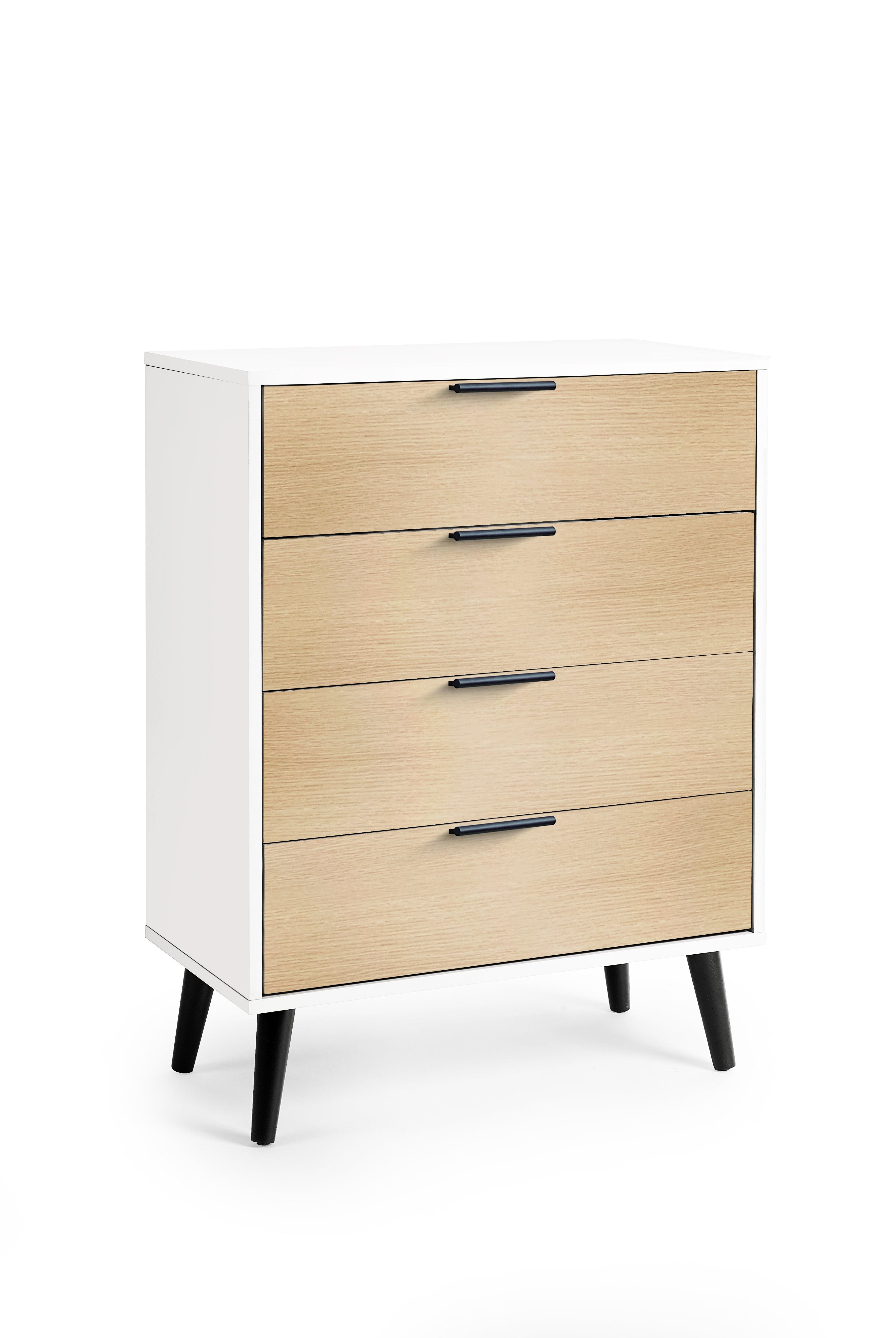 Julian Bowen Chest Of Drawers Alba 4 Drawer Wide Chest - White/Oak Bed Kings