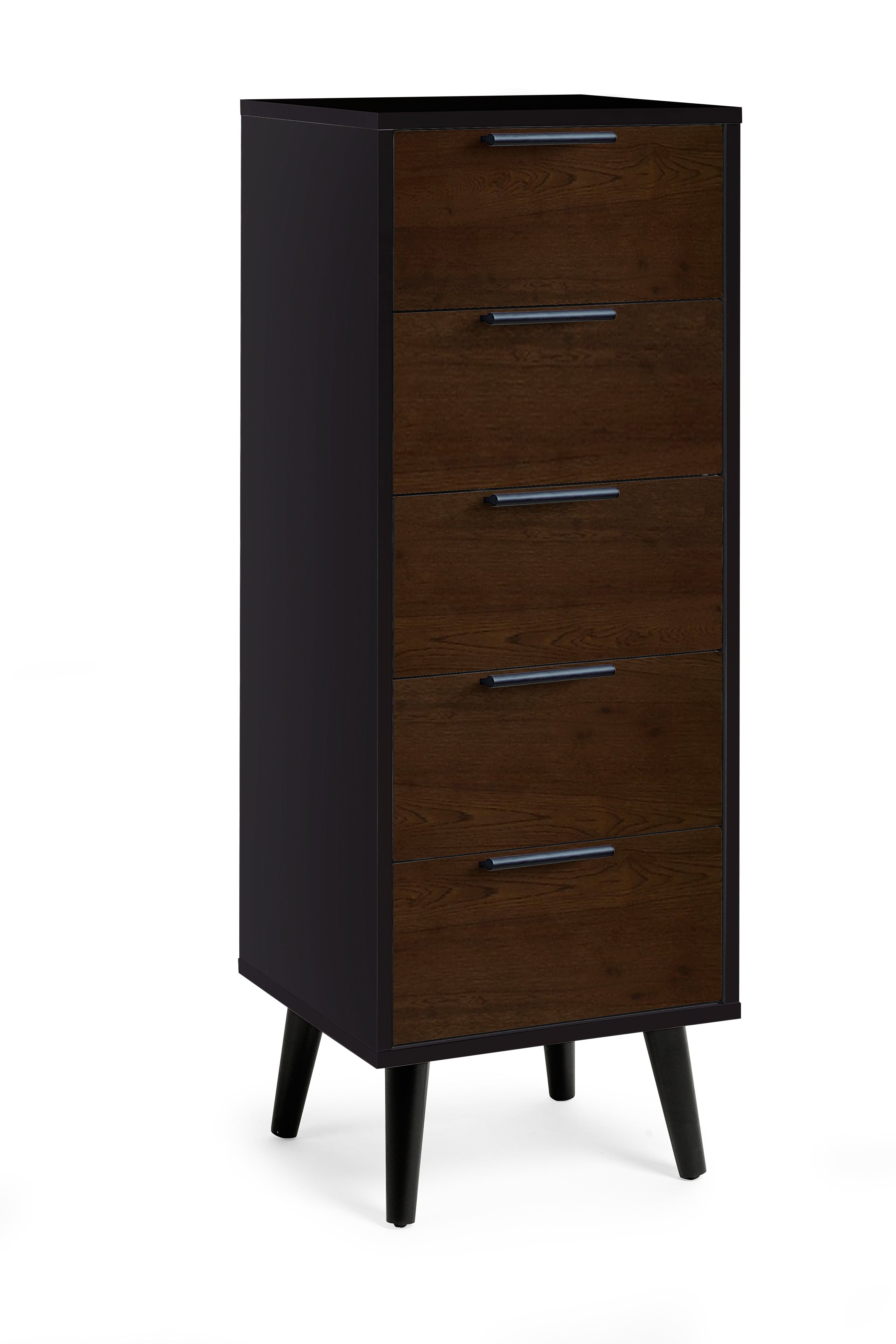 Julian Bowen Chest Of Drawers Alba 5 Drawer Narrow Chest - Walnut/Black Bed Kings