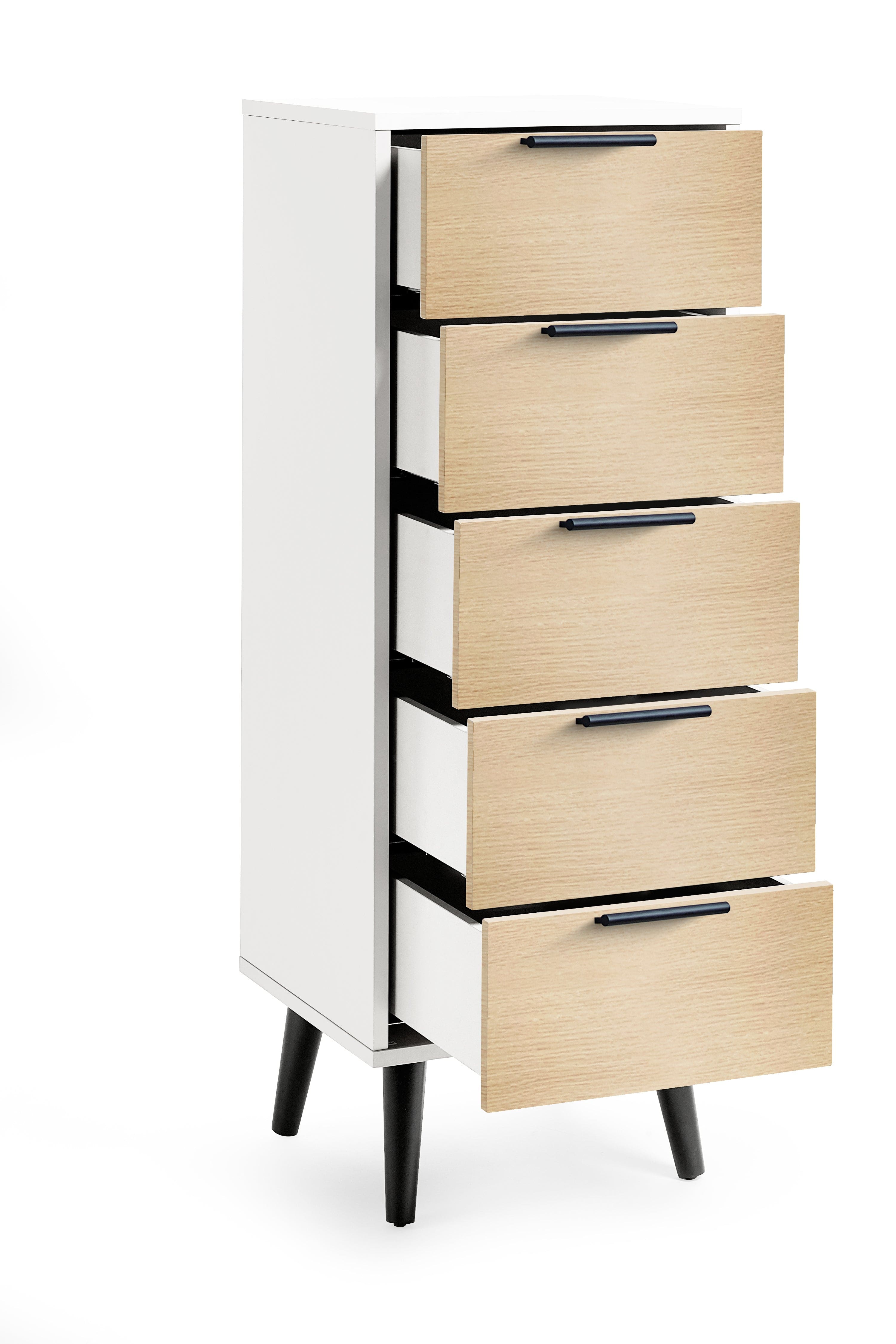 Julian Bowen Chest Of Drawers Alba 5 Drawer Narrow Chest - White/Oak Bed Kings