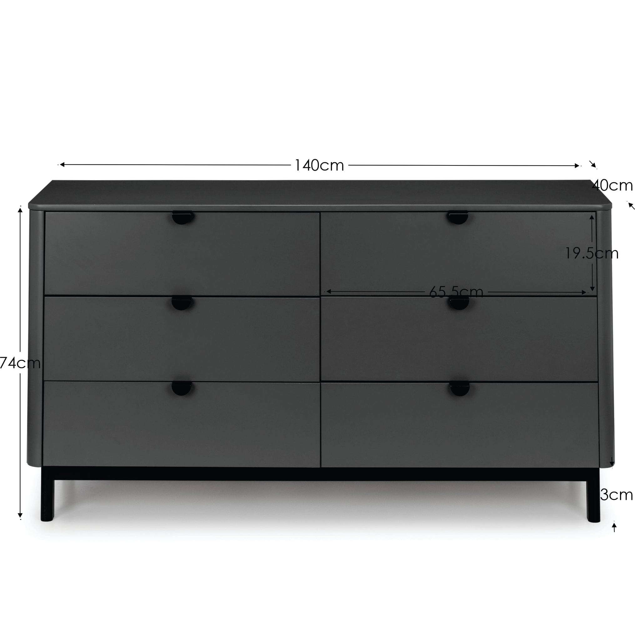 Julian Bowen Chest Of Drawers Chloe 6 Drawer Wide Chest - Storm Grey/Black Bed Kings