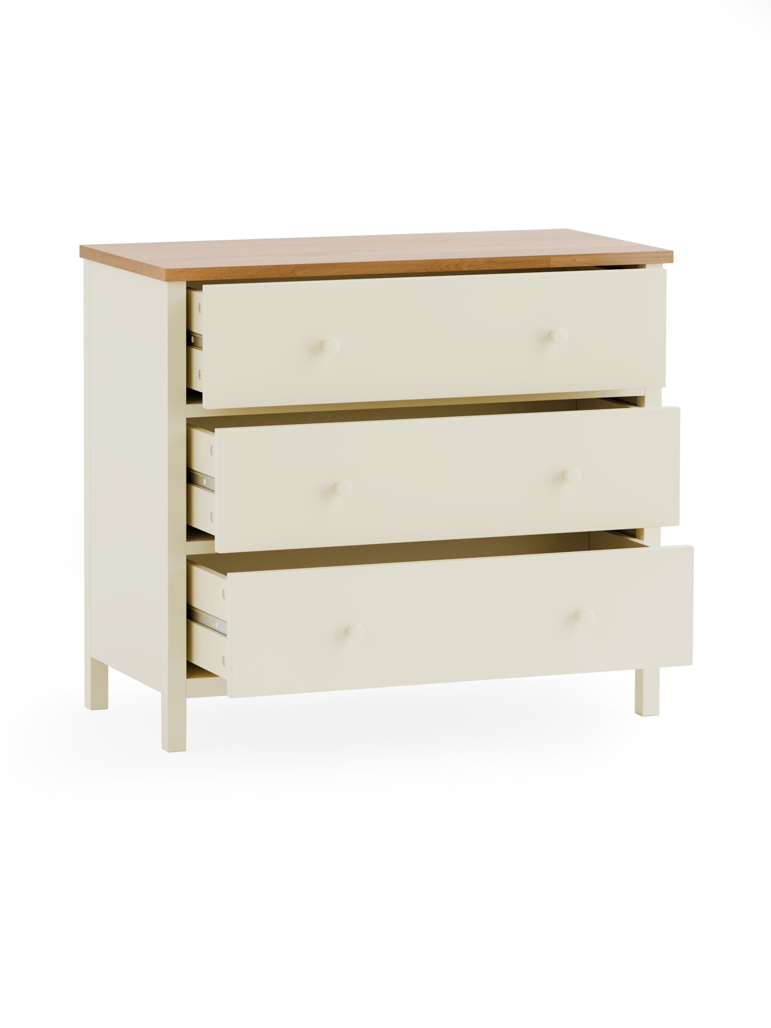 Julian Bowen Chest Of Drawers Coxmoor 3 Drawer Chest - Ivory and Oak Bed Kings