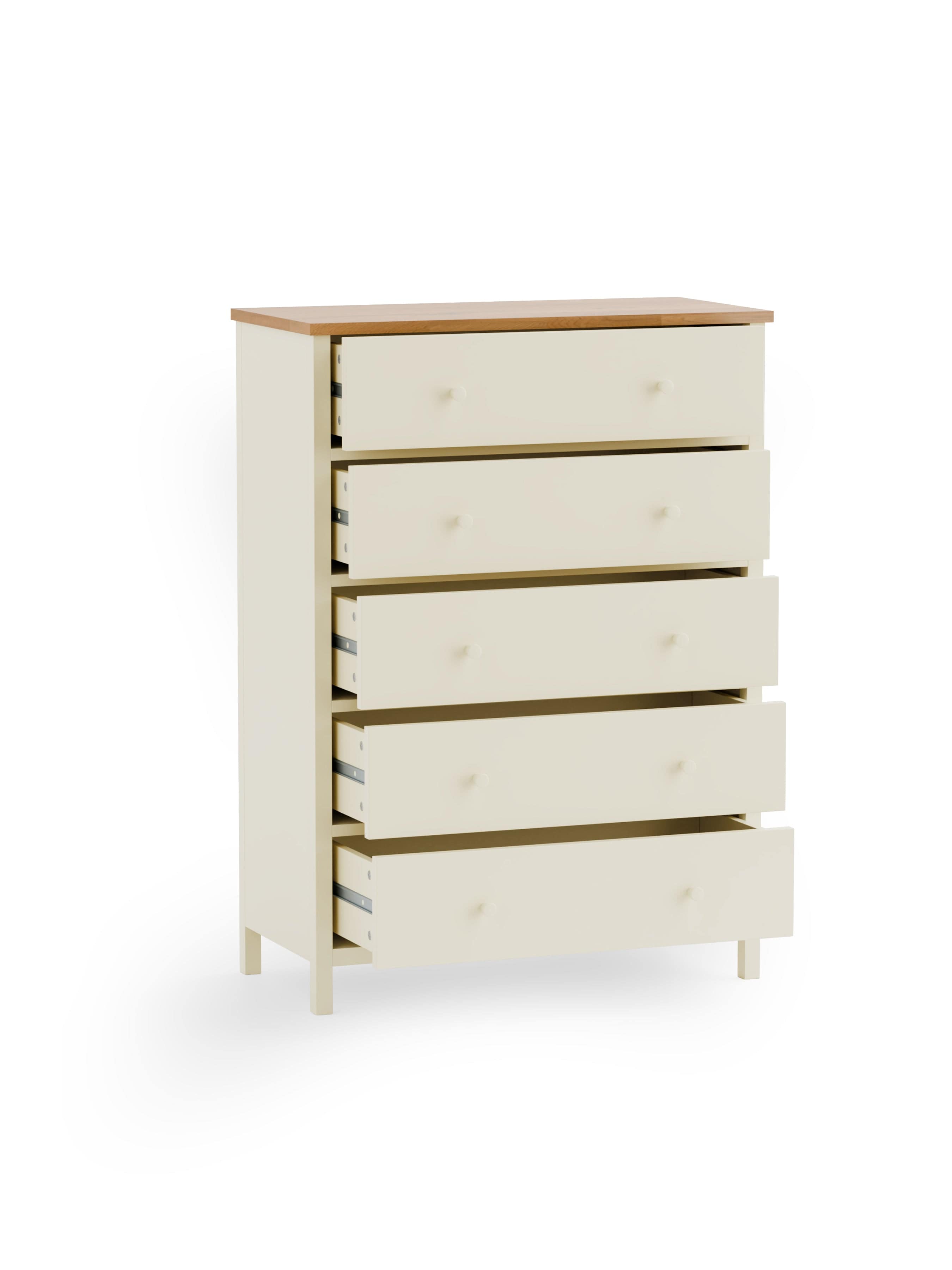 Julian Bowen Chest Of Drawers Coxmoor 5 Drawer Wide Chest - Ivory and Oak Bed Kings