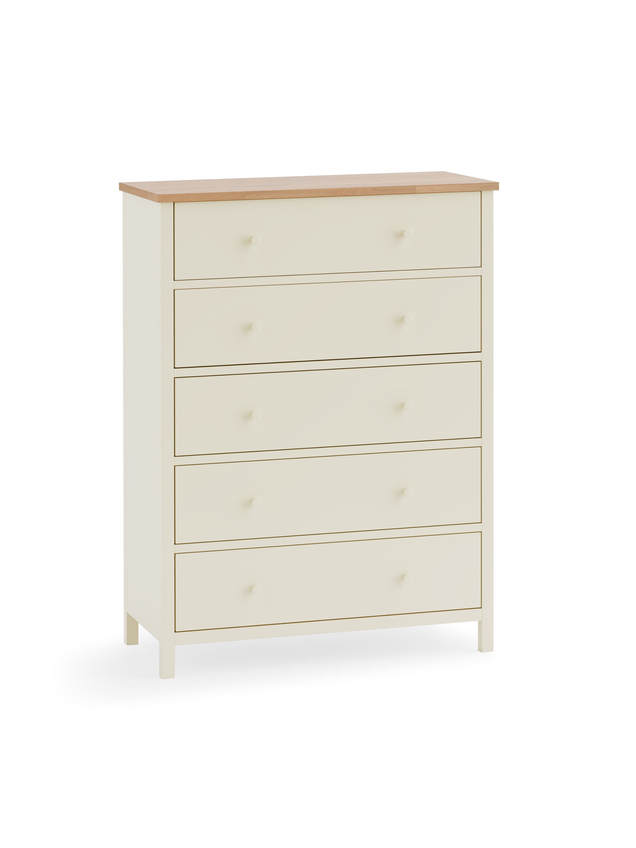 Julian Bowen Chest Of Drawers Coxmoor 5 Drawer Wide Chest - Ivory and Oak Bed Kings