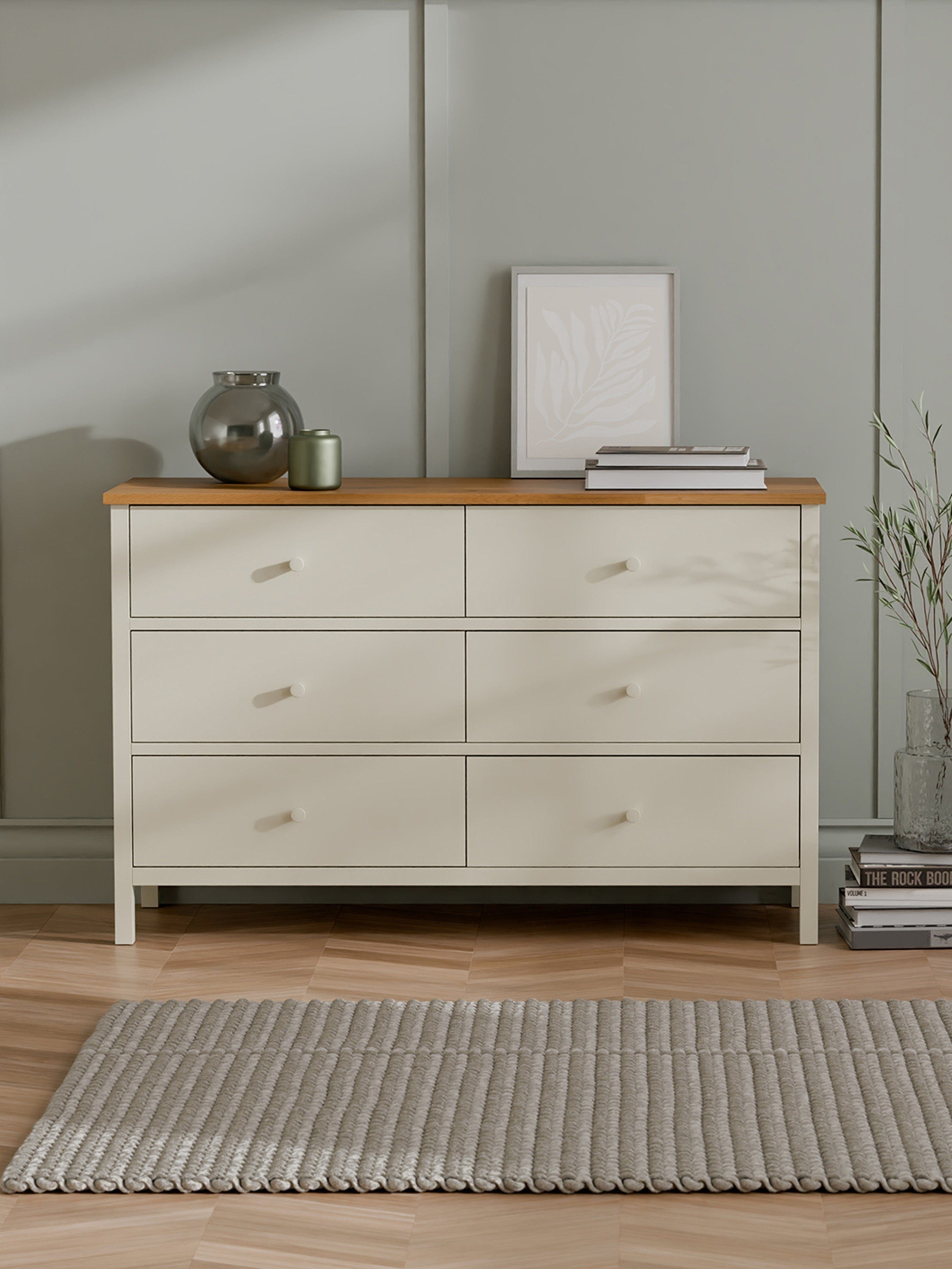 Julian Bowen Chest Of Drawers Coxmoor 6 Drawer Chest - Ivory and Oak Bed Kings