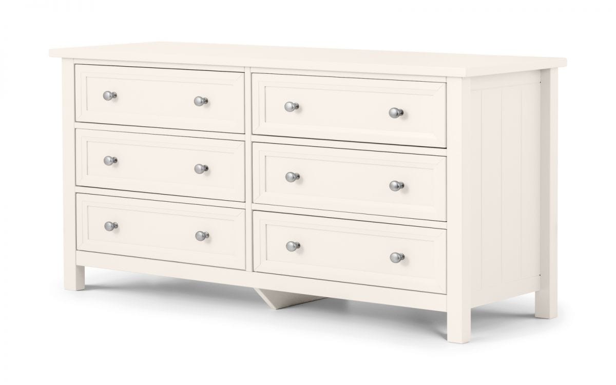 Julian Bowen Chest Of Drawers Maine 6 Drawer Wide Chest - Surf White Bed Kings