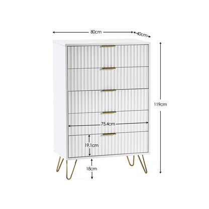 Julian Bowen Chest Of Drawers Murano 5 Drawer Chest - Matt White Bed Kings
