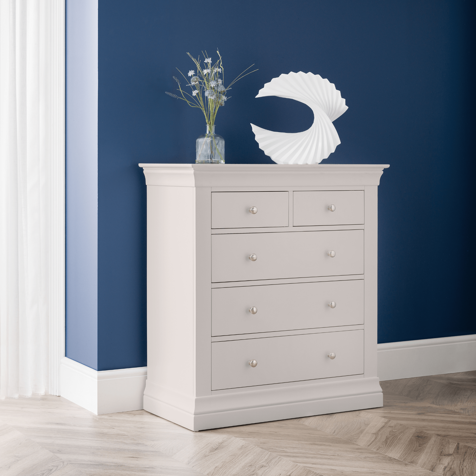 Julian Bowen Chest Of Drawers Single 90cm 3ft Clermont 3+2 Drawer Chest - Light Grey Bed Kings