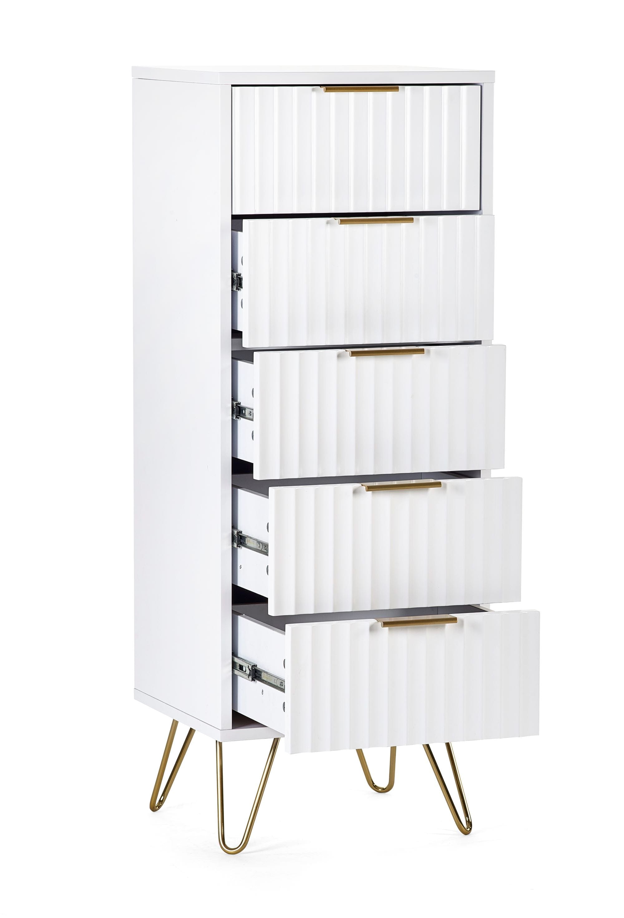 Julian Bowen Chest Of Drawers Single 90cm 3ft Murano 5 Drawer Tallboy - Matt White Bed Kings