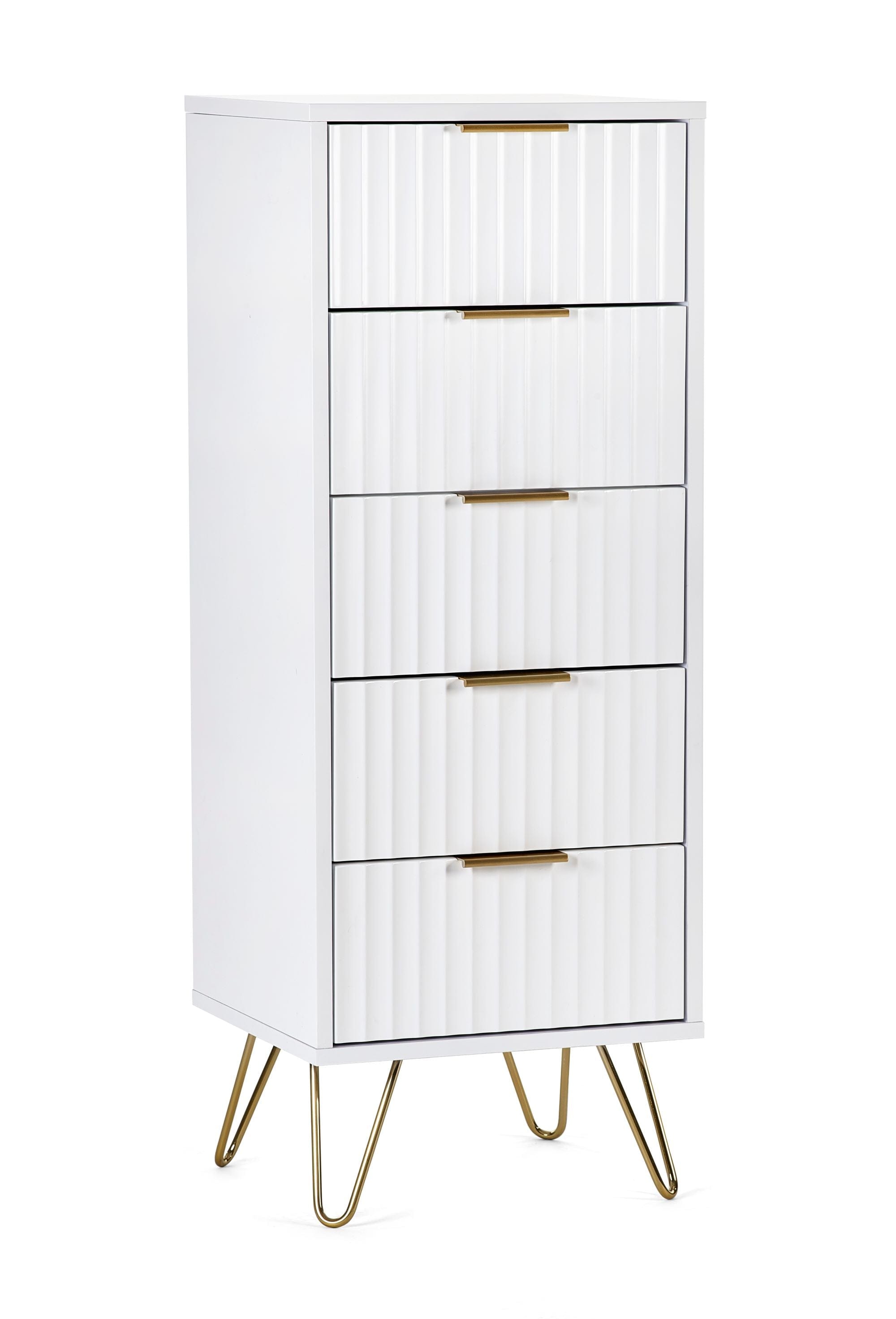 Julian Bowen Chest Of Drawers Single 90cm 3ft Murano 5 Drawer Tallboy - Matt White Bed Kings