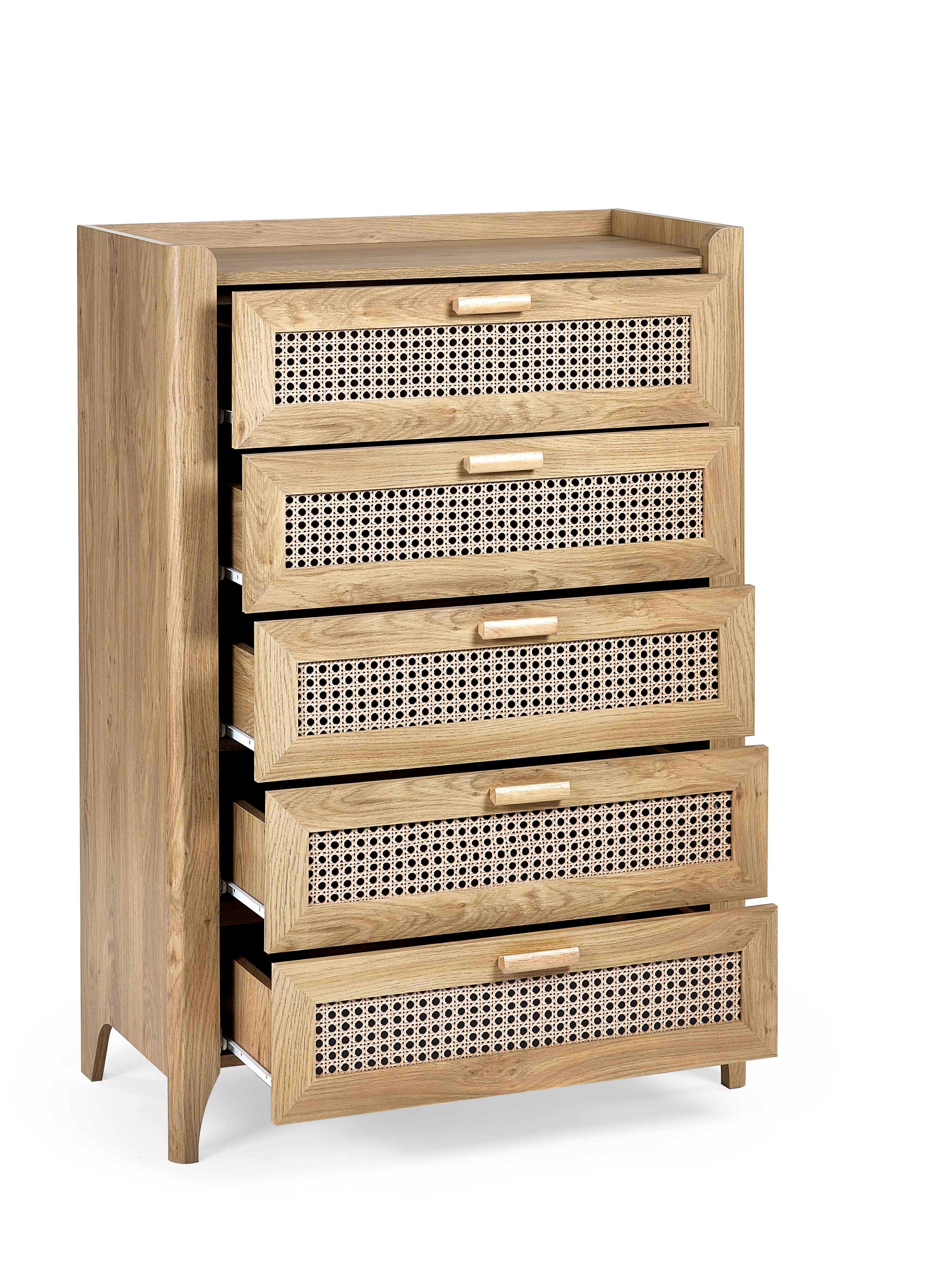 Julian Bowen Chest Of Drawers Sydney 5 Drawer Chest - Rattan Effect Bed Kings