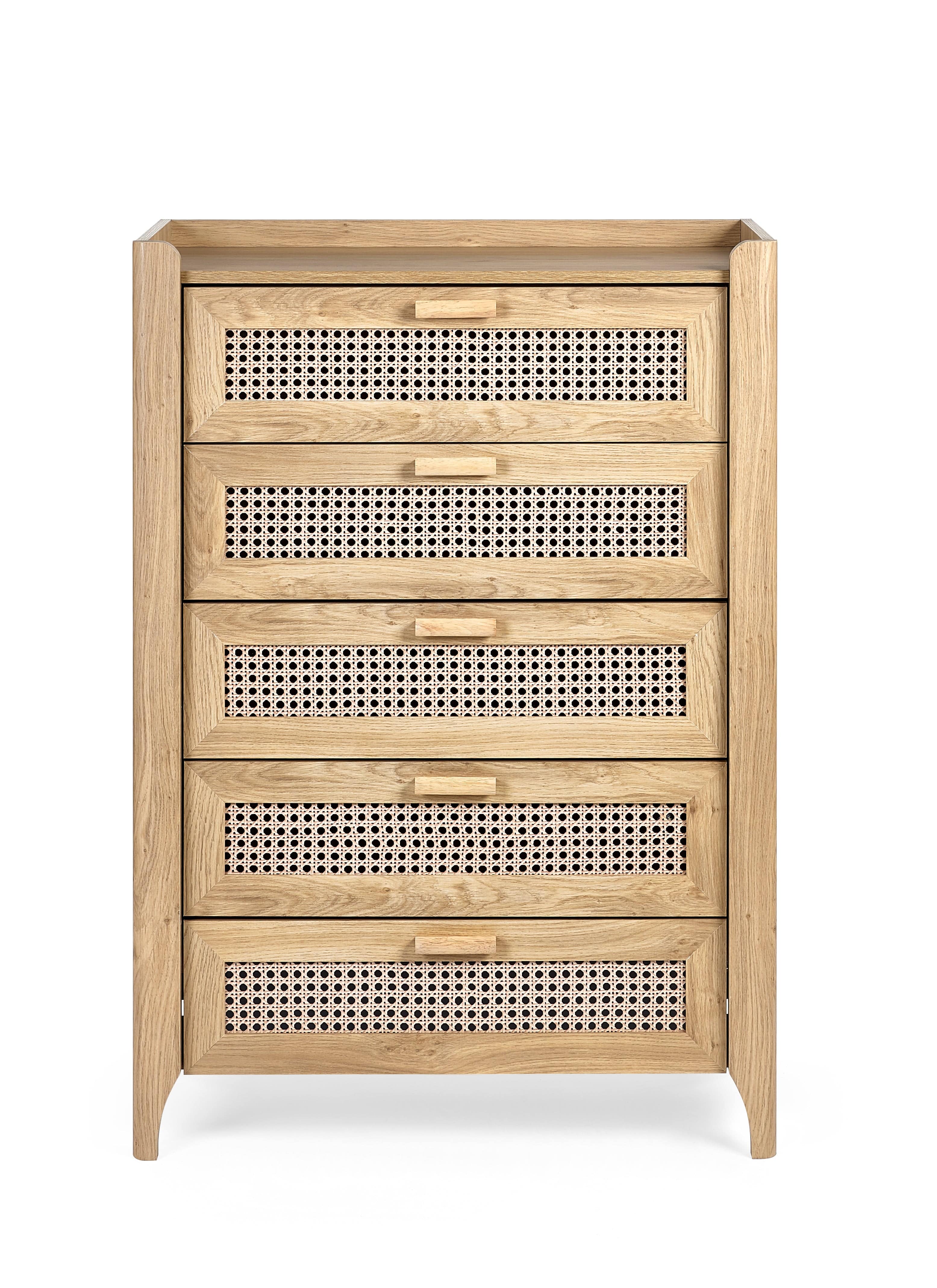 Julian Bowen Chest Of Drawers Sydney 5 Drawer Chest - Rattan Effect Bed Kings