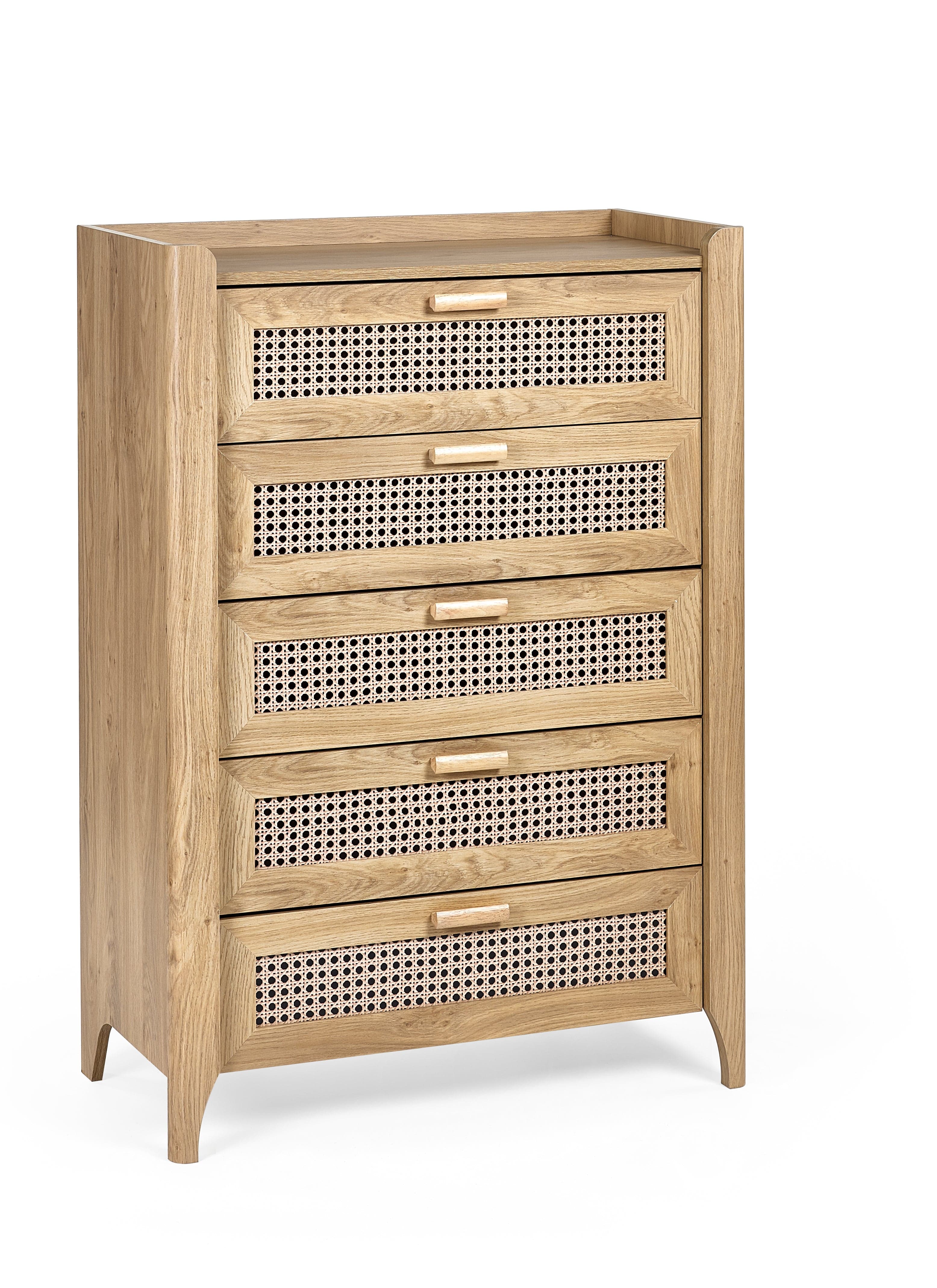 Julian Bowen Chest Of Drawers Sydney 5 Drawer Chest - Rattan Effect Bed Kings