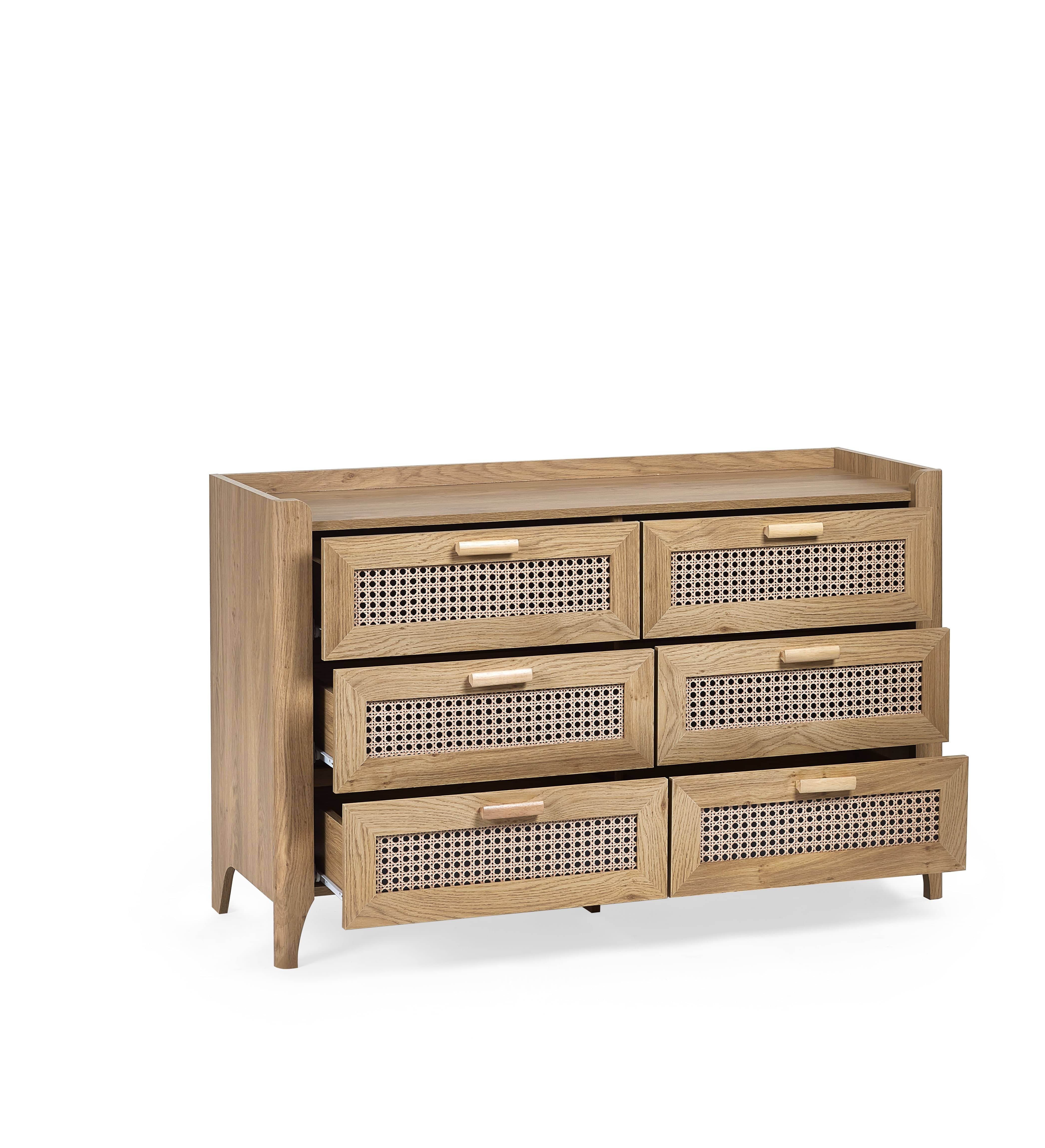 Julian Bowen Chest Of Drawers Sydney 6 Drawer Wide Chest - Rattan Effect Bed Kings