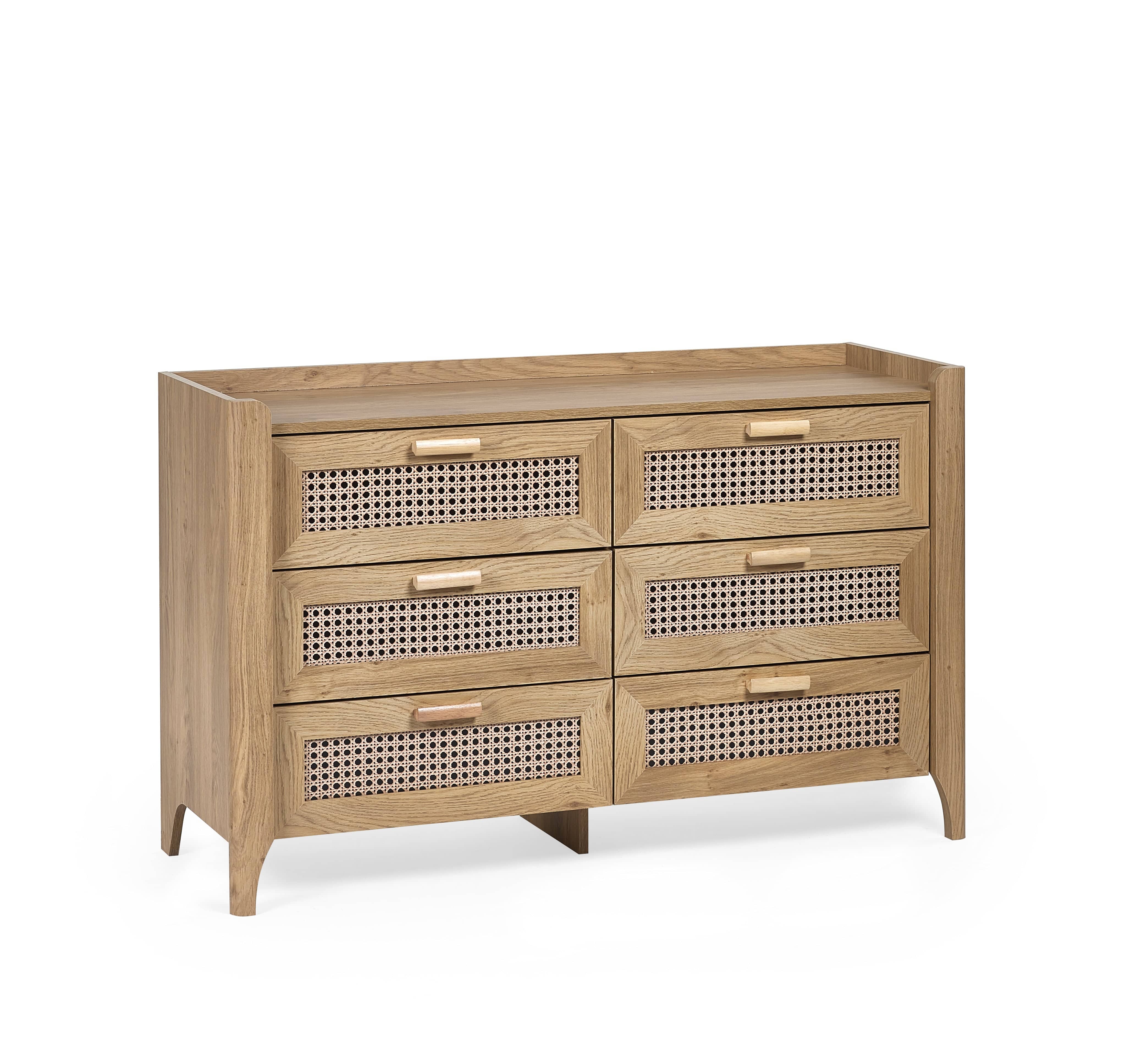 Julian Bowen Chest Of Drawers Sydney 6 Drawer Wide Chest - Rattan Effect Bed Kings