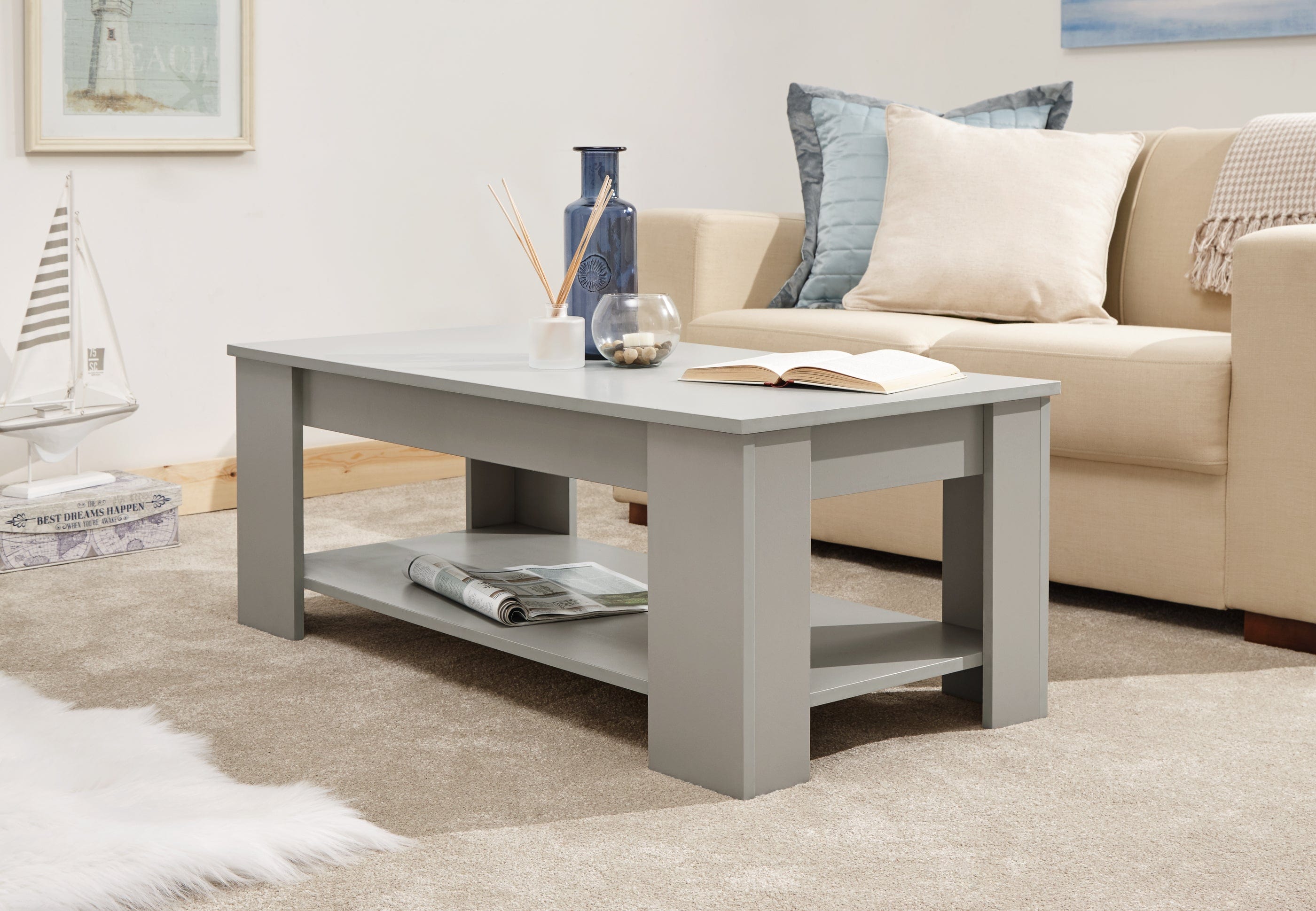 GFW Coffee Table Lift Up Coffee Table Grey Bed Kings