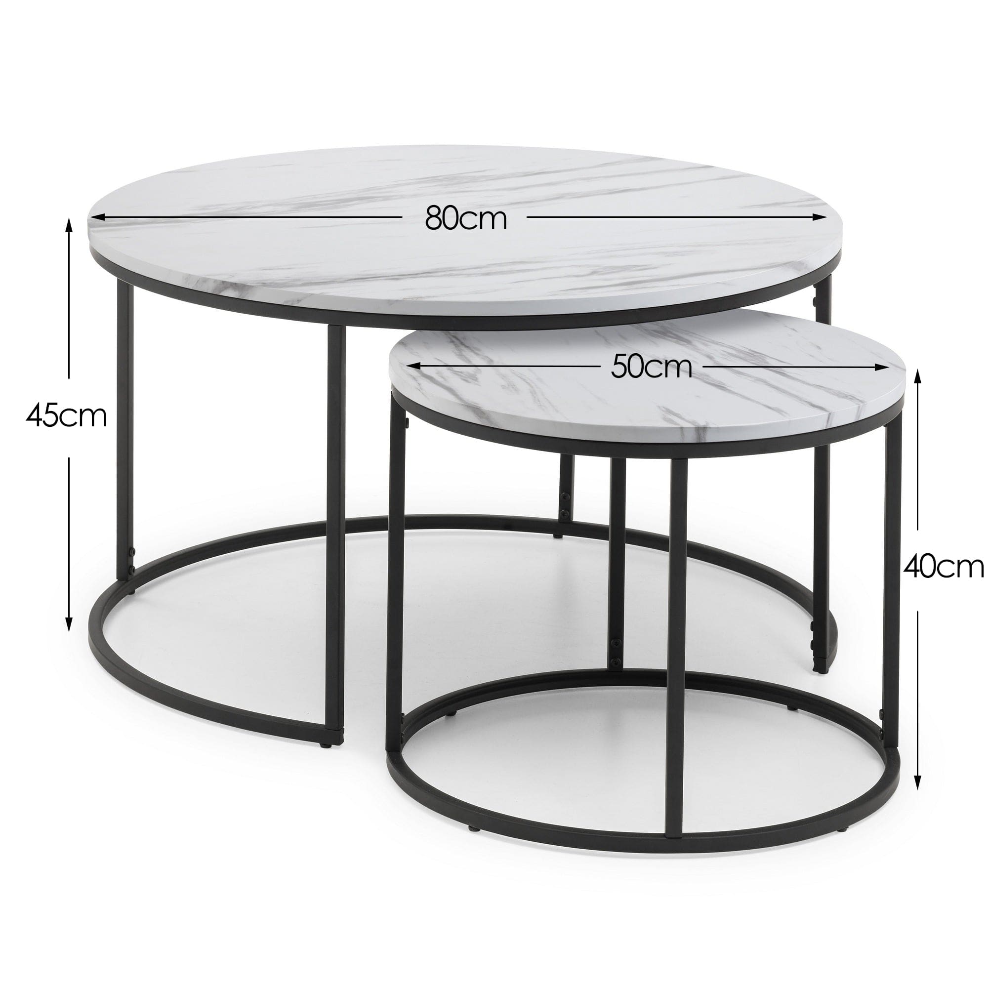 Julian Bowen Coffee Table Bellini Round Nesting Coffee Table - White Marble Bed Kings