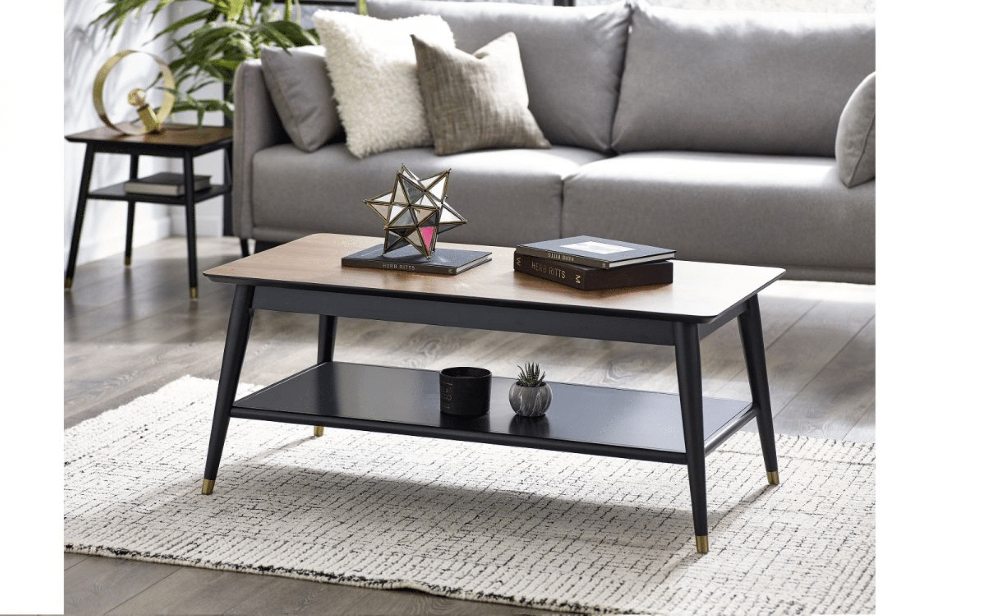 Julian Bowen Coffee Table Findlay Coffee Table With Shelf - Walnut & Black Bed Kings