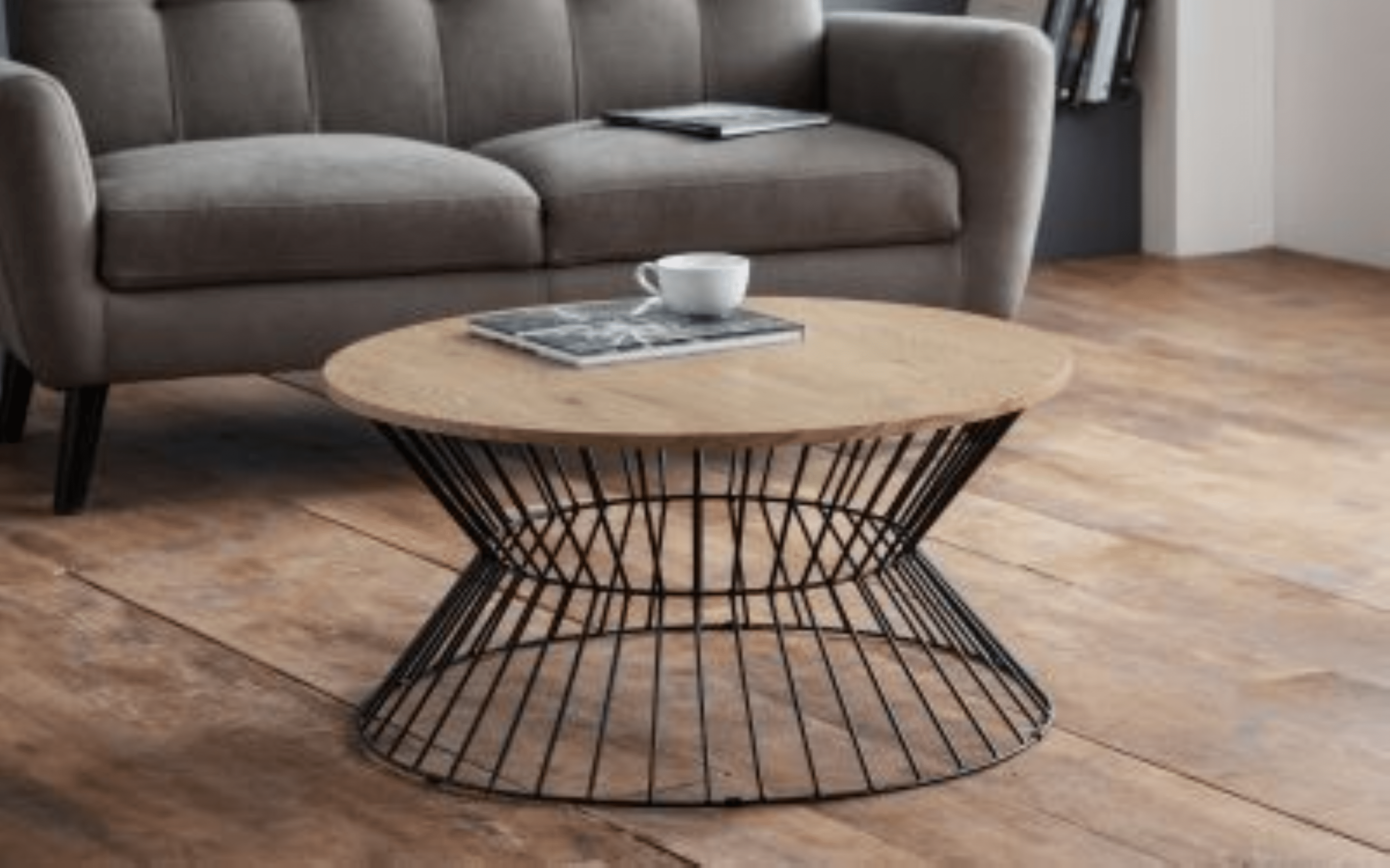 Julian Bowen Coffee Table Jersey Round Wire Coffee Table - Euro Oak Bed Kings