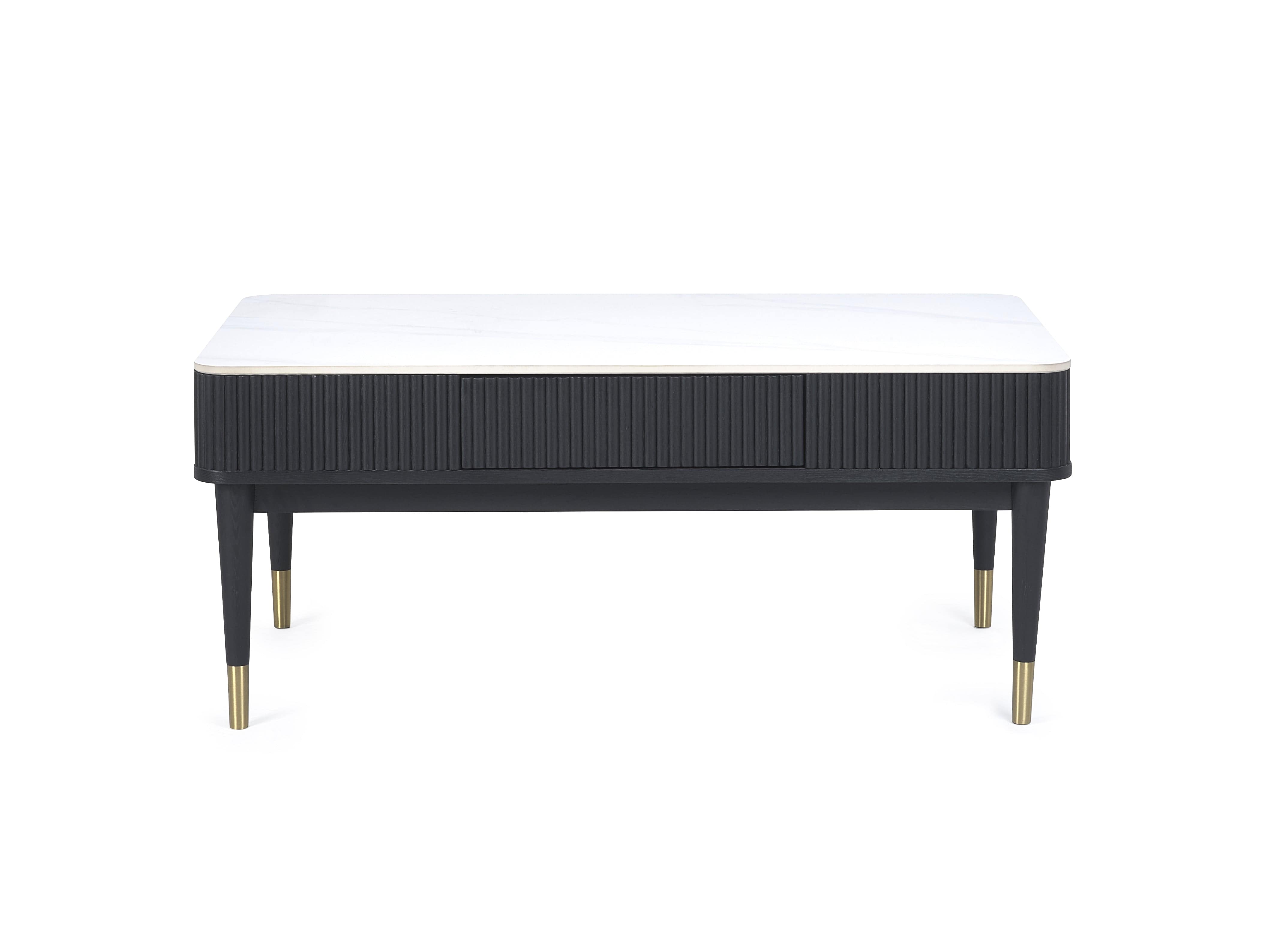 Julian Bowen Coffee Table Louis Fluted Stone Top Coffee Table With 2 Drawers - Black Bed Kings