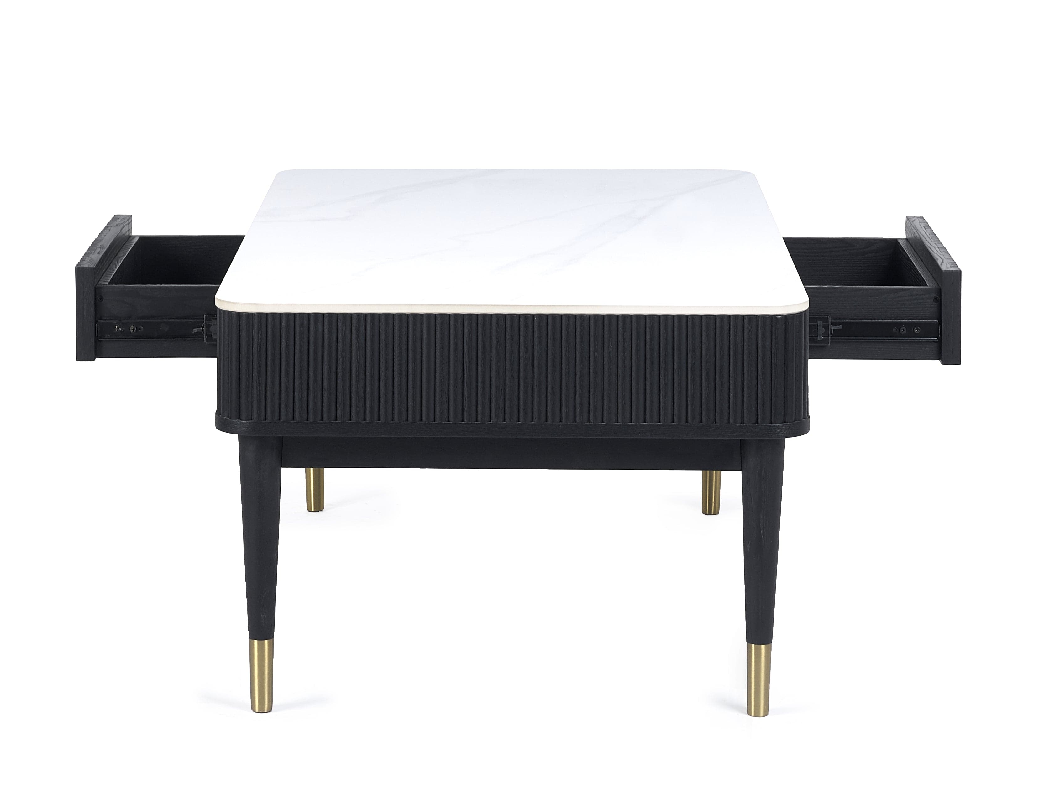 Julian Bowen Coffee Table Louis Fluted Stone Top Coffee Table With 2 Drawers - Black Bed Kings