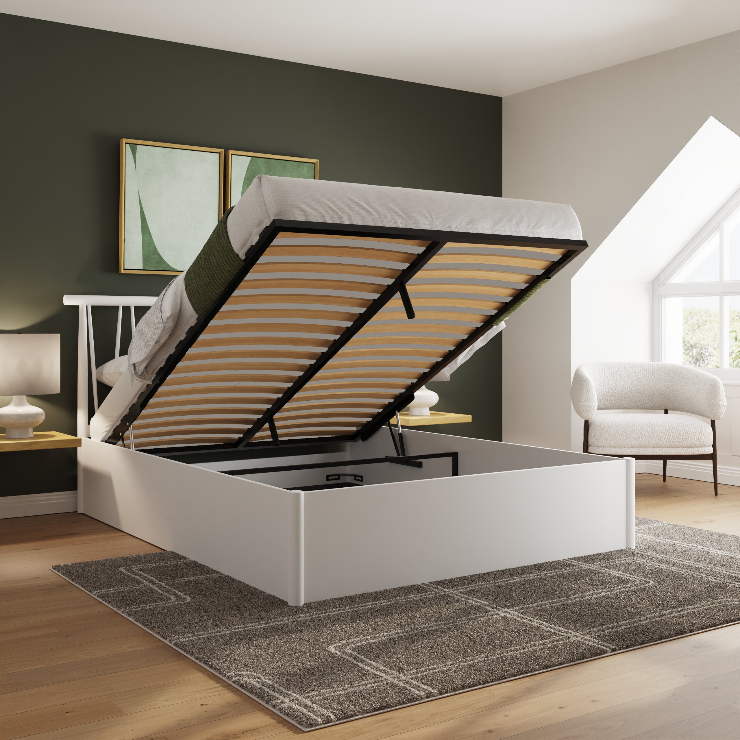 Fusum Spindle Ottoman Bed - White