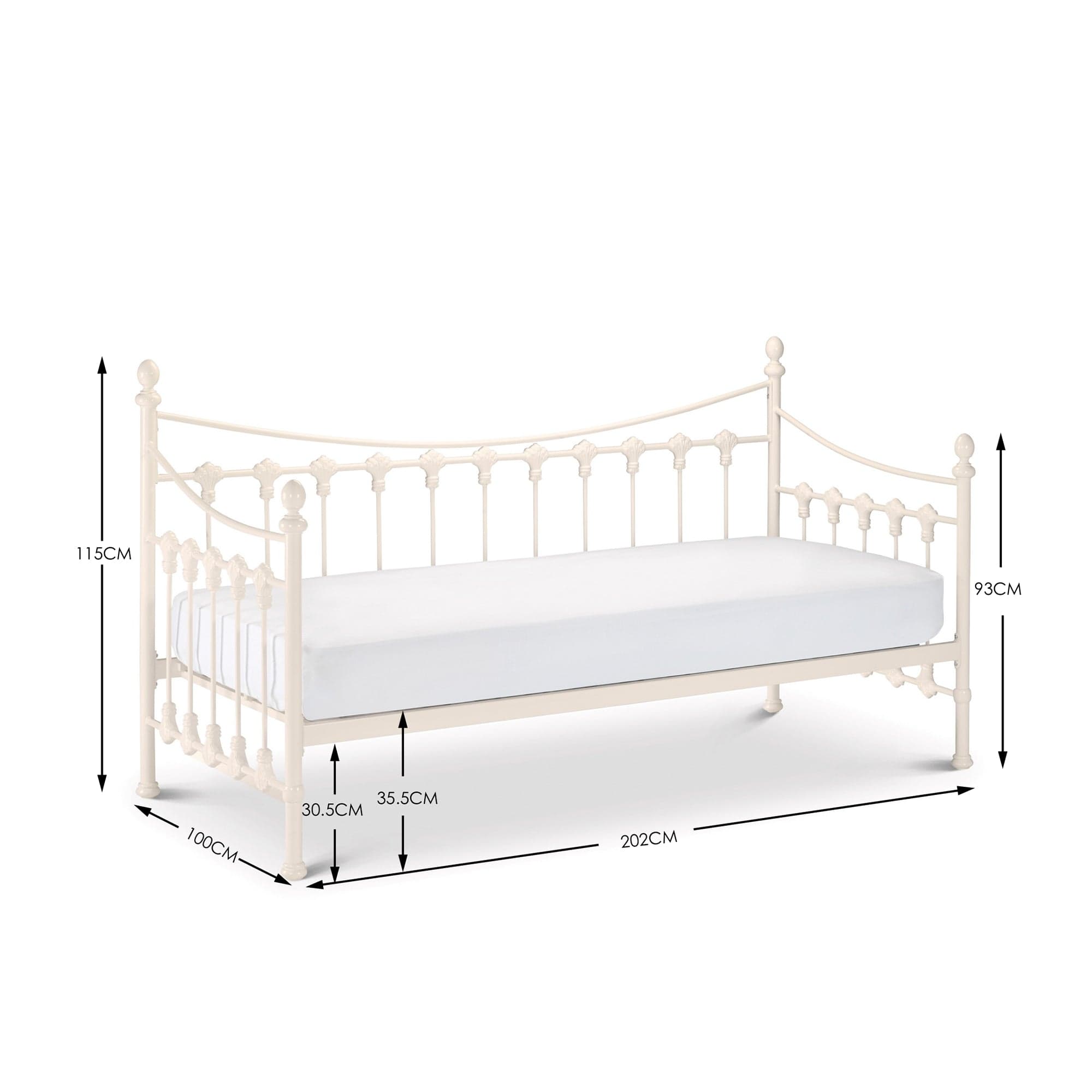 Julian Bowen Day Bed Single 90cm 3ft Versailles Daybed Only - Stone White Bed Kings