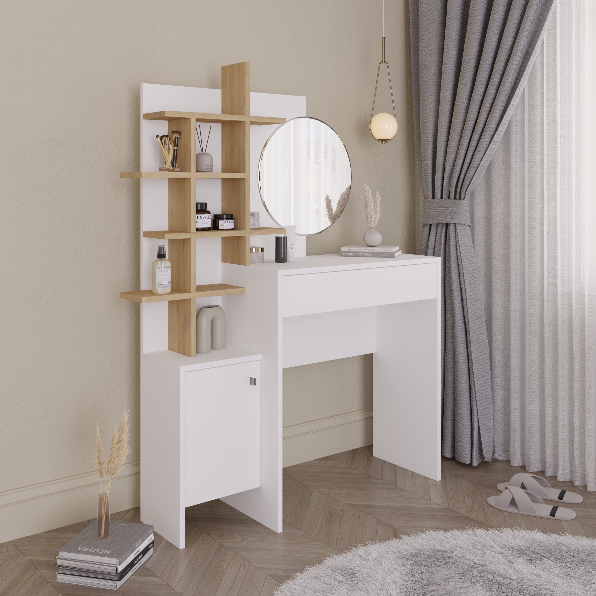 GFW Desk Freyja Dressing Table White/Oak Bed Kings