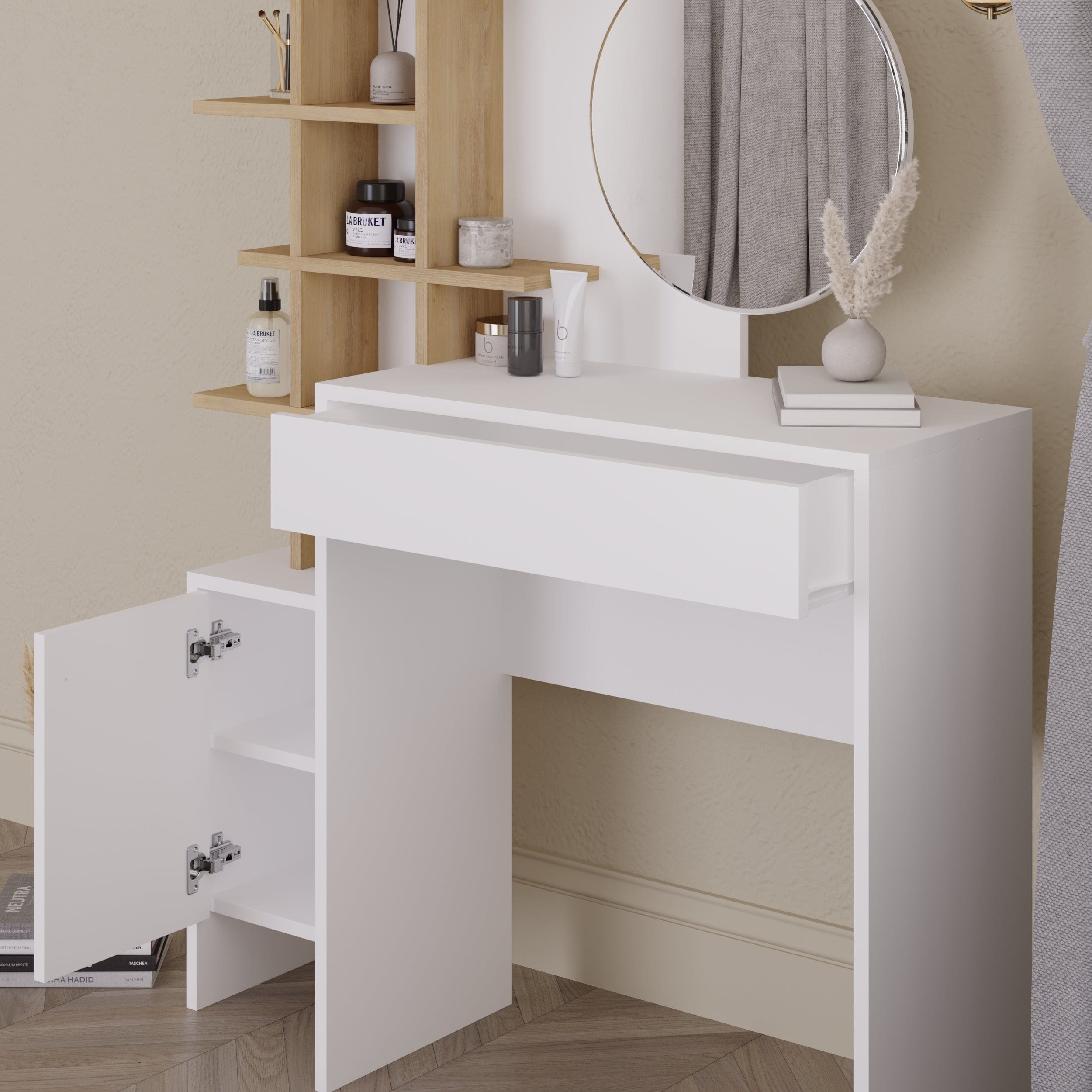 GFW Desk Freyja Dressing Table White/Oak Bed Kings