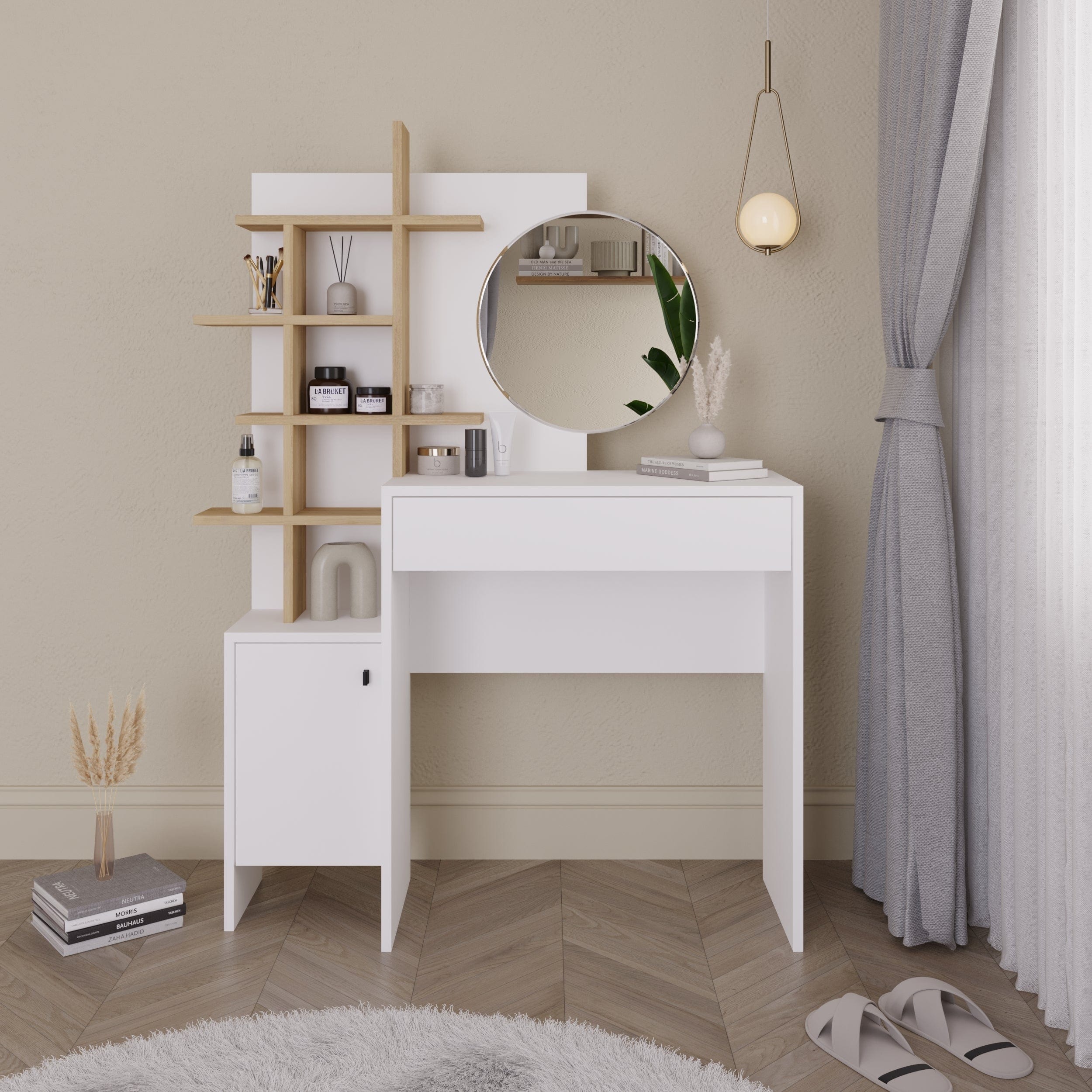 GFW Desk Freyja Dressing Table White/Oak Bed Kings