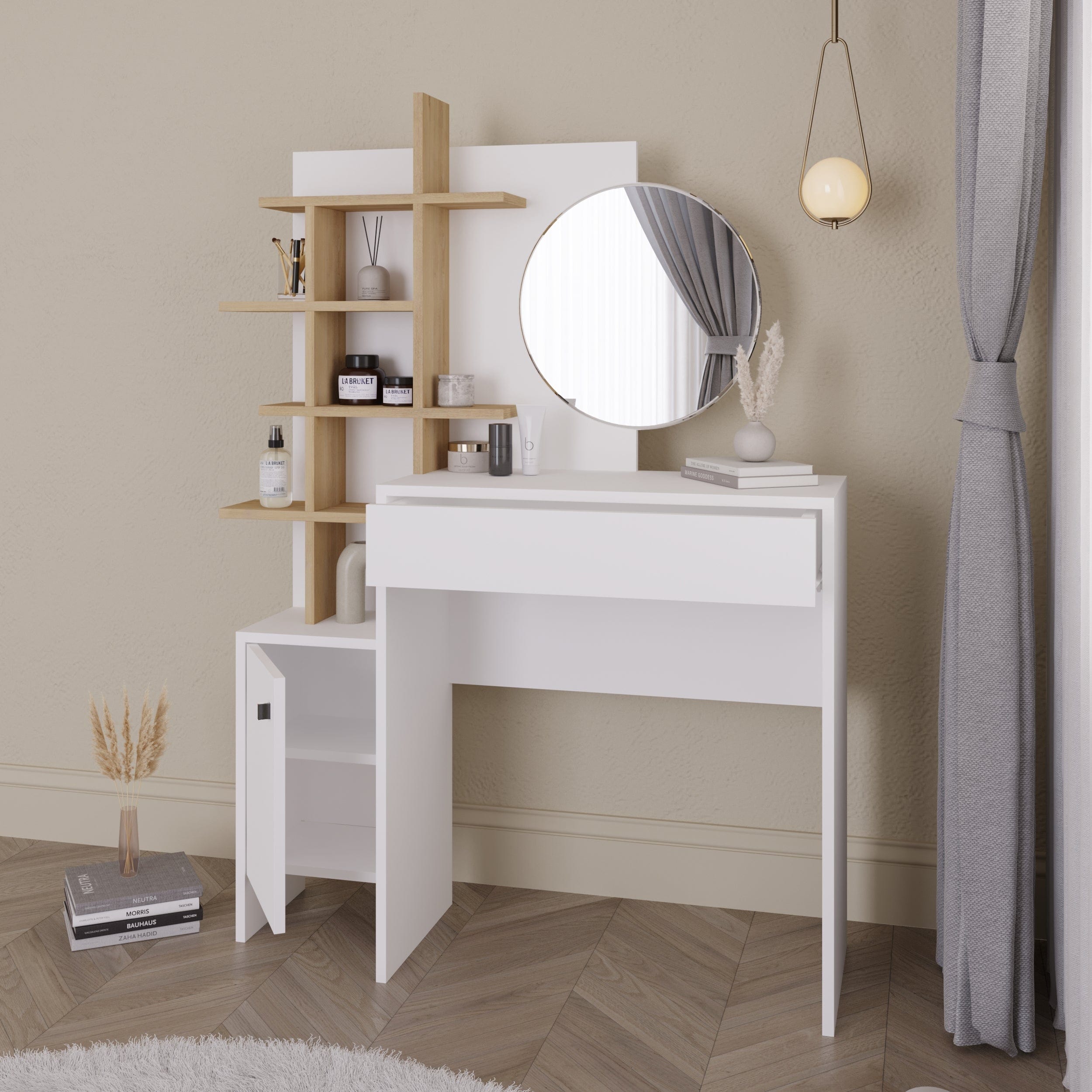 GFW Desk Freyja Dressing Table White/Oak Bed Kings