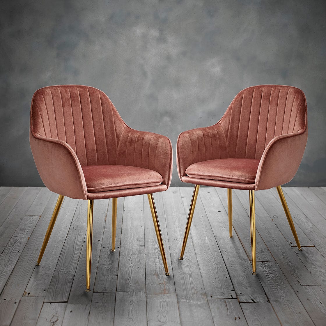 LPD Dining Chairs Lara Dining Chair Vintage Pink With Gold Legs (Pack of 2) Bed Kings