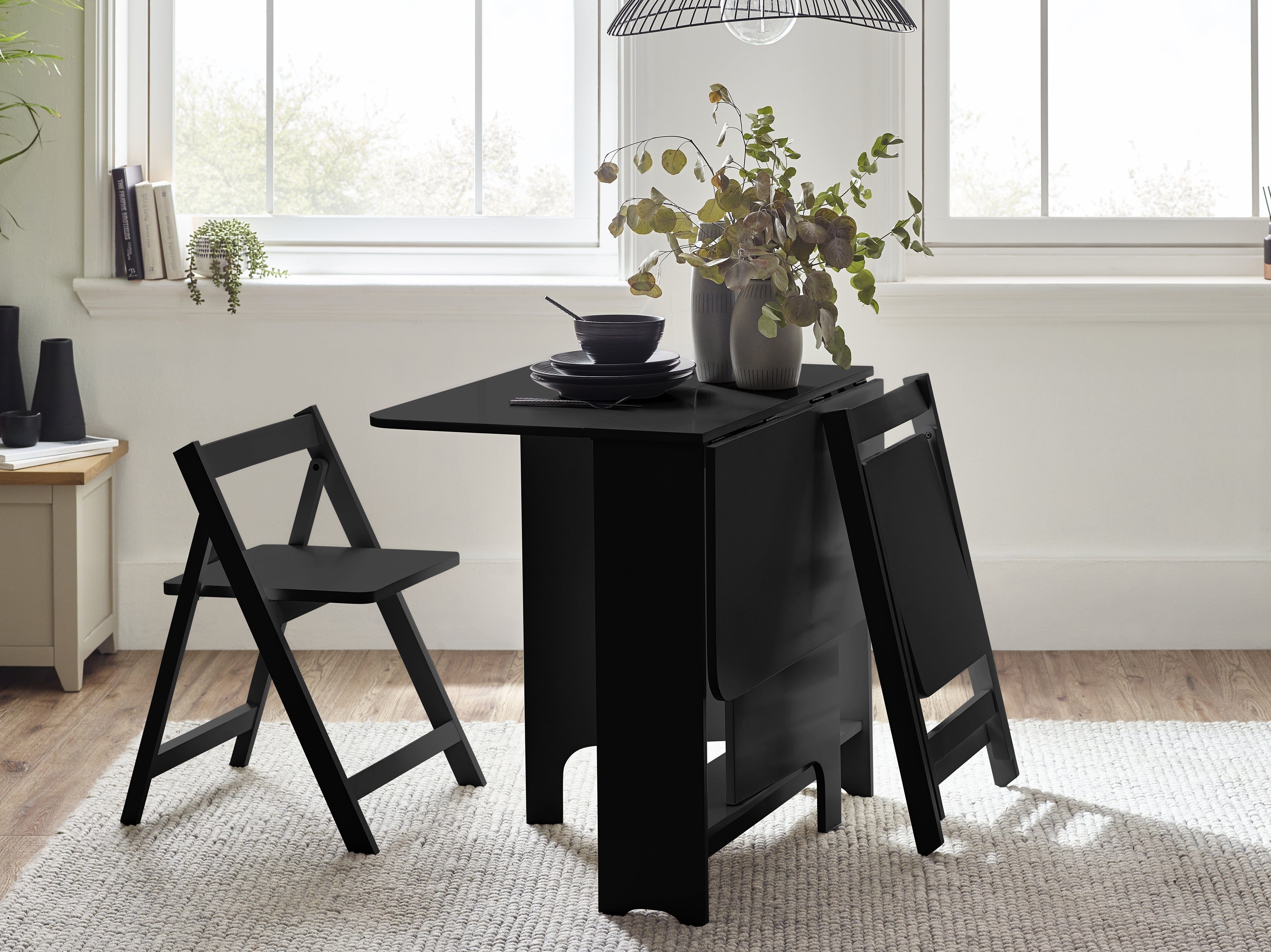 Julian Bowen Dining Set Gatan Small Gateleg Table With 2 Chairs - Black Bed Kings