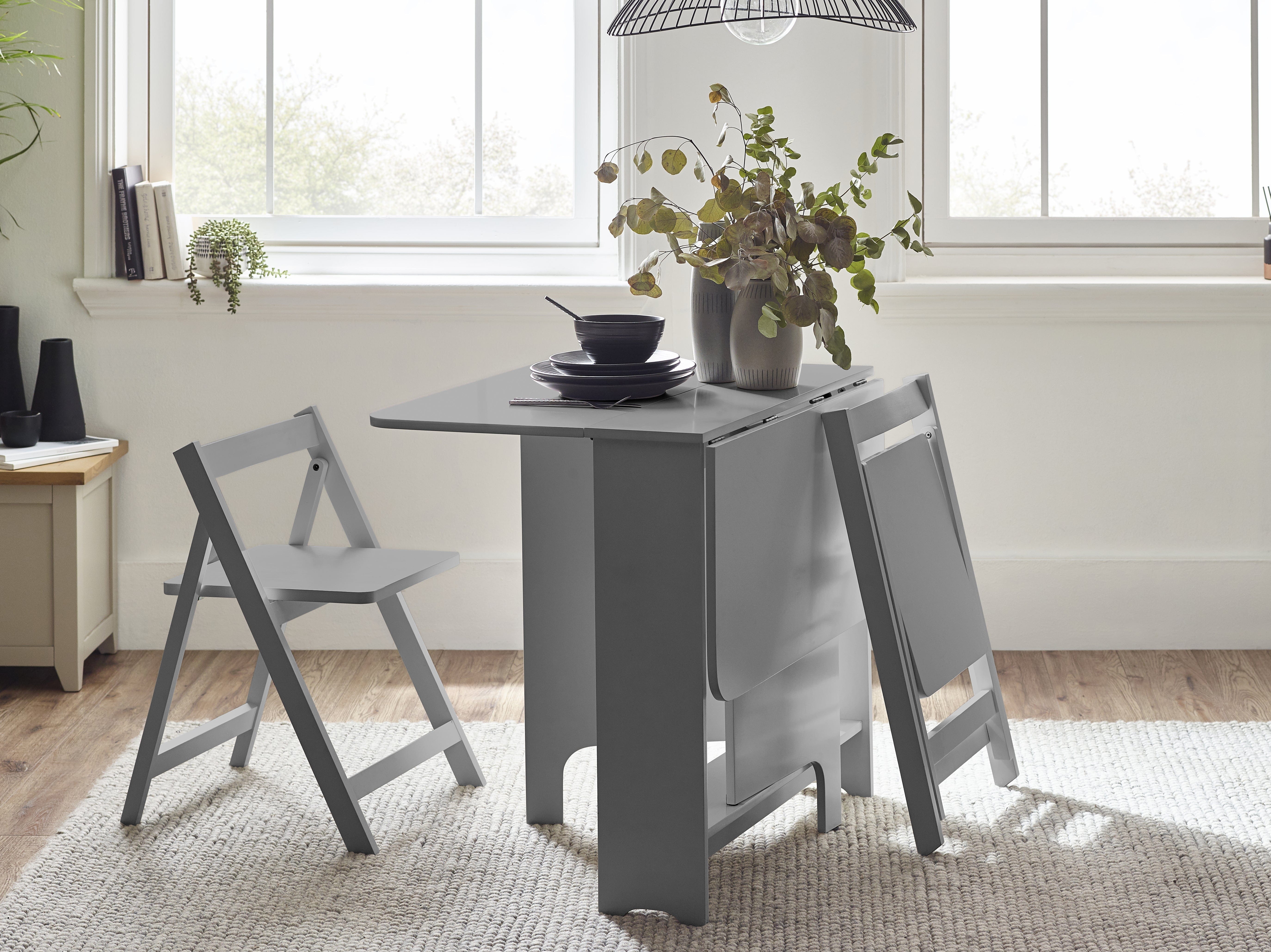 Julian Bowen Dining Set Gatan Small Gateleg Table With 2 Chairs - Grey Bed Kings