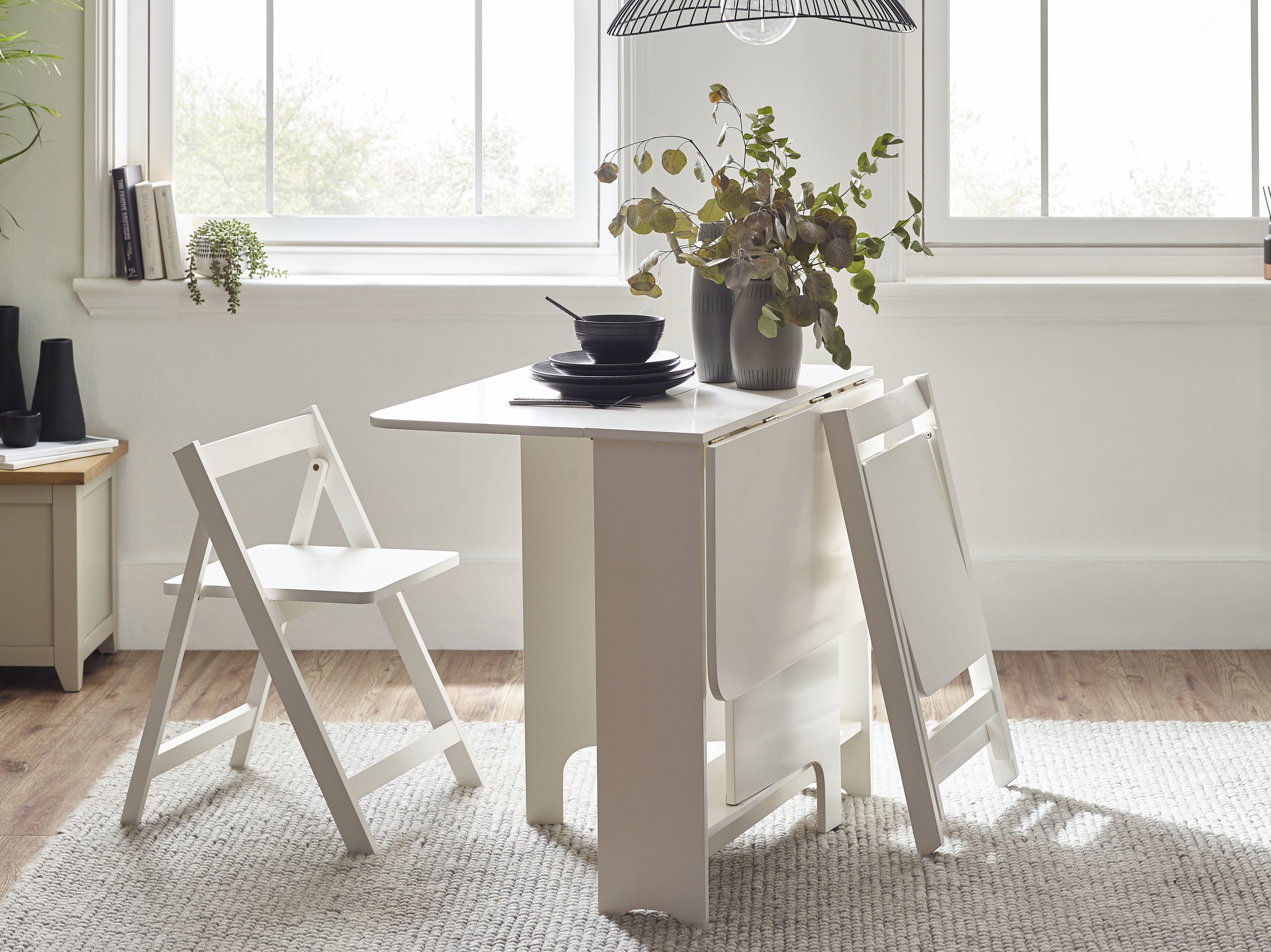 Julian Bowen Dining Set Gatan Small Gateleg Table With 2 Chairs - White Bed Kings