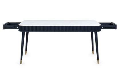 Julian Bowen Dining Table Louis Fluted Stone Top Dining Table With Drawers - Black Bed Kings